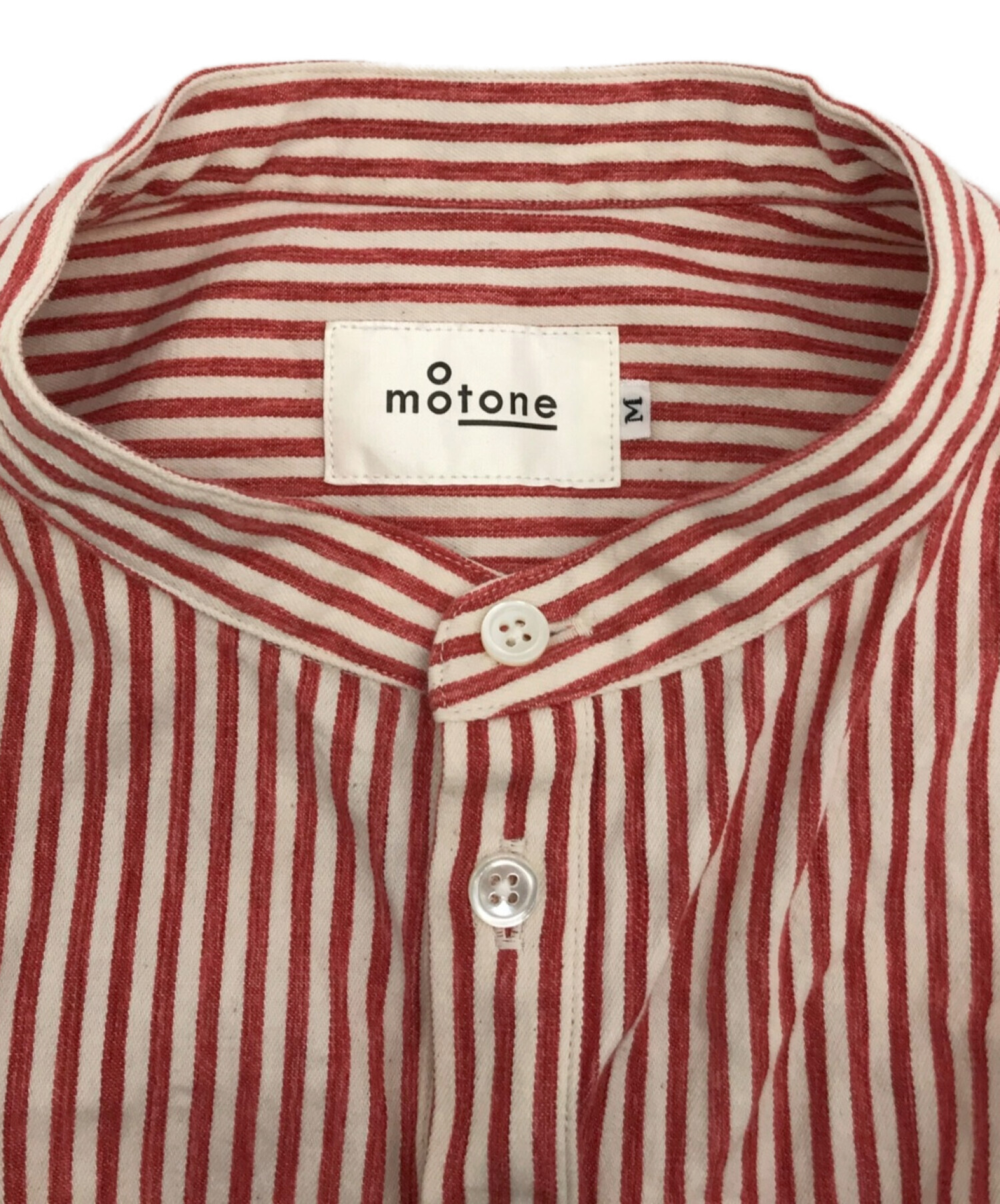 motone (モートン) エンゲイシャツ/バンドカラーストライプシャツ レッド×ホワイト サイズ:M