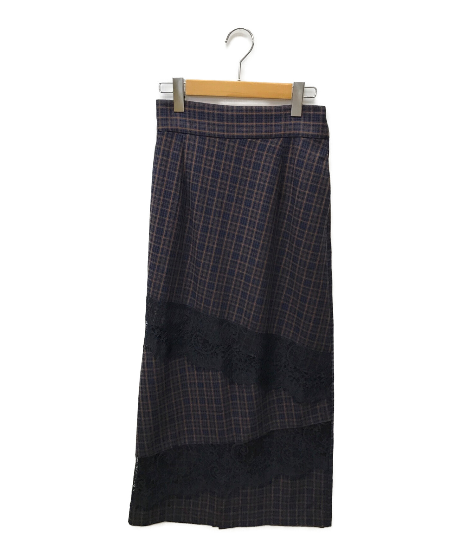 COEL (コエル) チェック切替レースタイトスカート ブラウン サイズ:38 未使用品