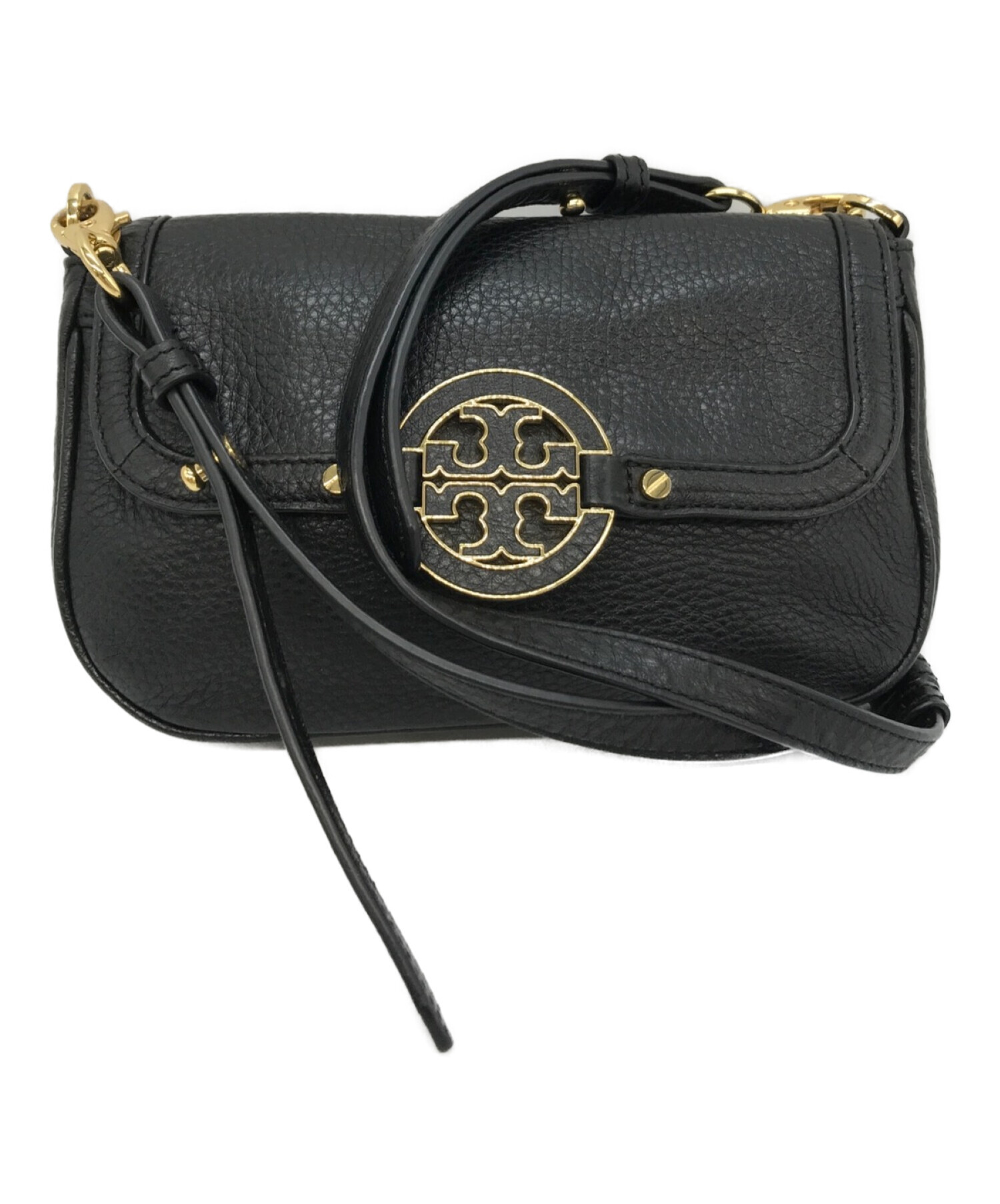 TORY BURCH (トリーバーチ) ロゴ フラップ ミニレザーショルダーバッグ ブラック