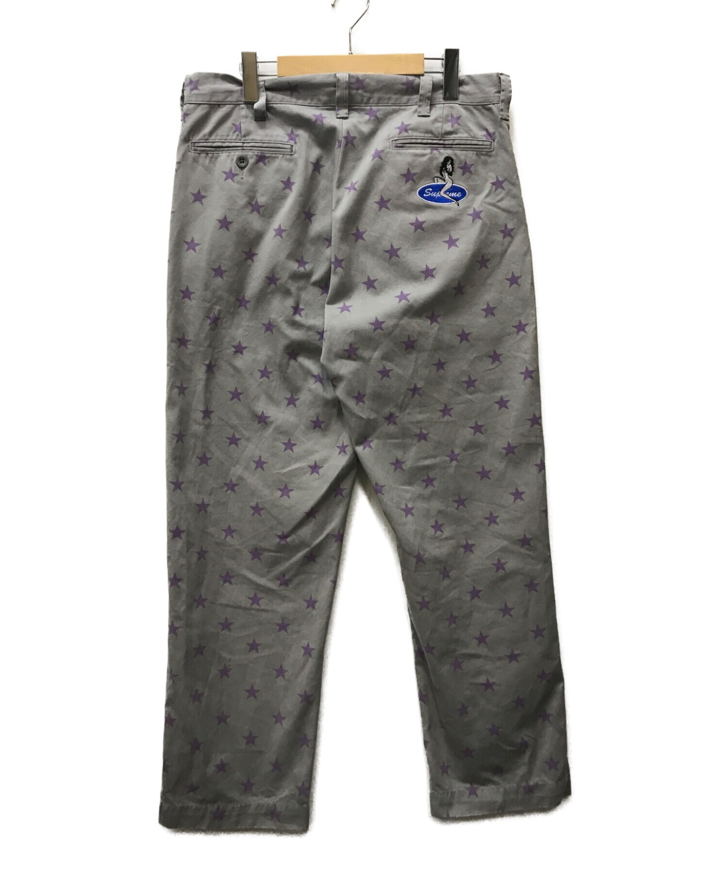 SUPREME (シュプリーム) Chino Pant Grey Stars チノパンツ グレースターズ グレー×パープル サイズ:81cm (W32)