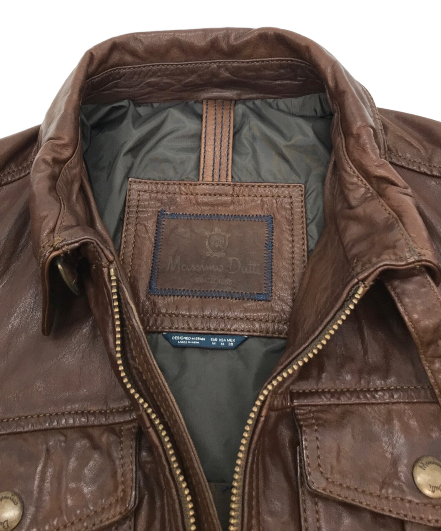 massimo Dutti (マッシモドゥッティ) Tumbled leather jacket with pockets レザージャケット ブラウン  サイズ:M