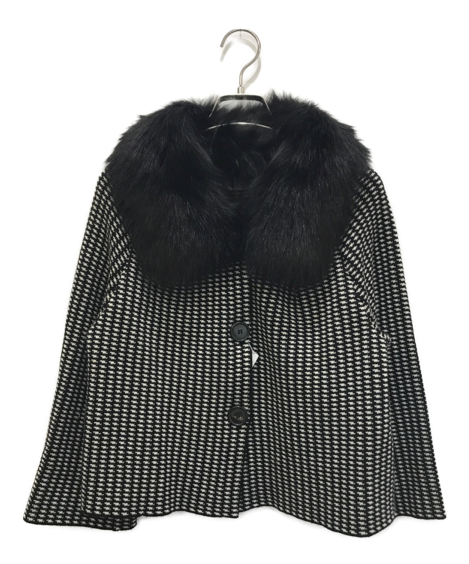 Christian Dior (クリスチャン ディオール) フォックスファー付ニットジャケット ブラック×ホワイト サイズ:34