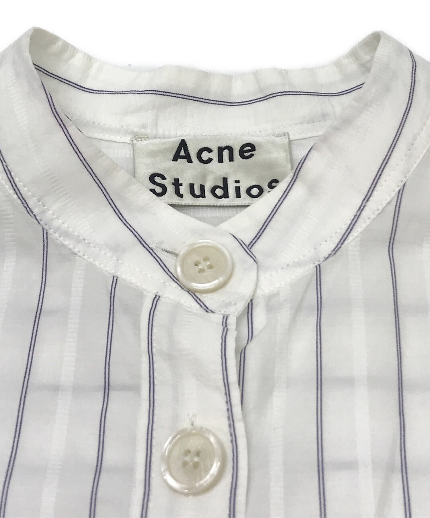 Acne studios (アクネストゥディオス) シャツワンピース ホワイト×ブルー サイズ:34