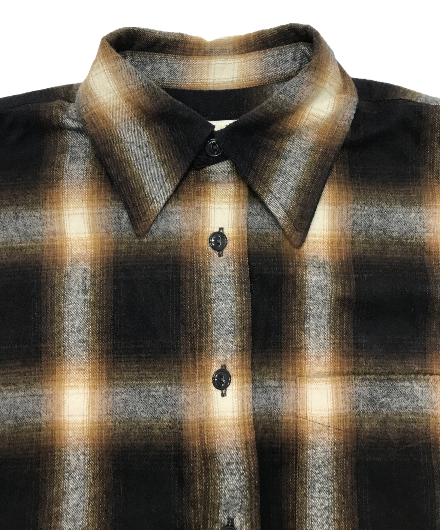 THE SHINZONE (ザ シンゾーン) DOUBLE CUFF CHECK SHIRT ブラック×ブラウン サイズ:34