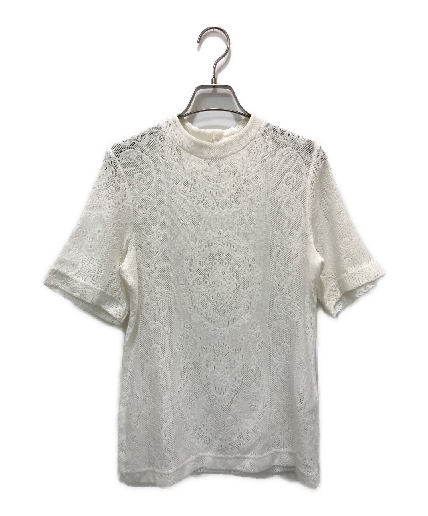 中古・古着通販】Mame Kurogouchi (マメクロゴウチ) Curtain Lace Jacquard Jersey Top ホワイト  サイズ:１｜ブランド・古着通販 トレファク公式【TREFAC FASHION】スマホサイト