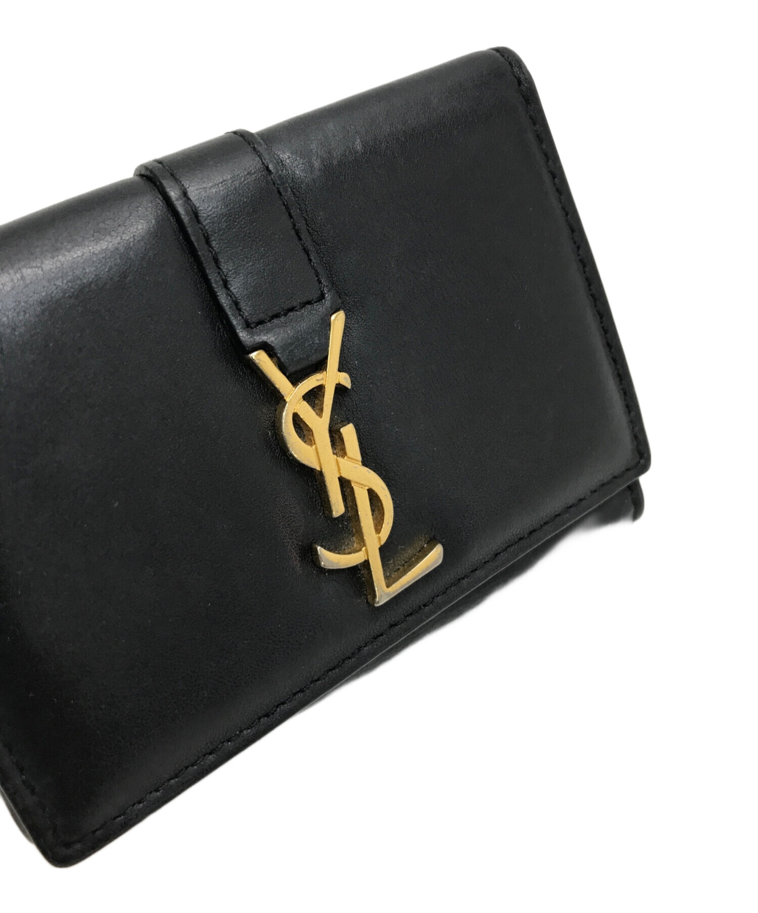 中古】美品 SAINT LAURENT サンローラン 三つ折り 細い 6連 キーケース レザー ブラック