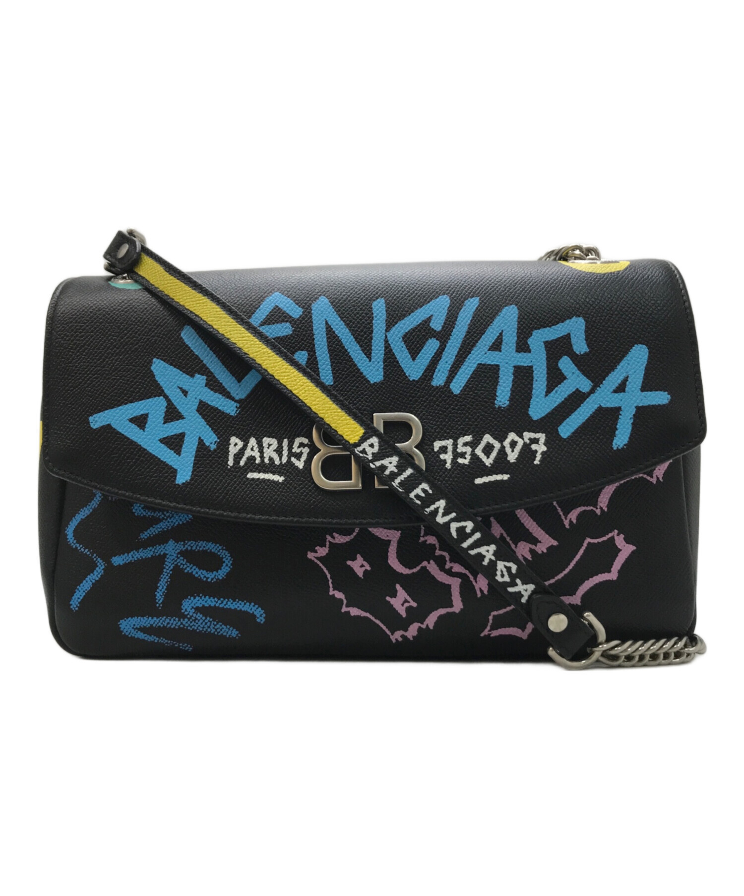 中古・古着通販】BALENCIAGA (バレンシアガ) BBラウンドM グラフィティチェーンショルダーバッグ ブラック｜ブランド・古着通販  トレファク公式【TREFAC FASHION】スマホサイト