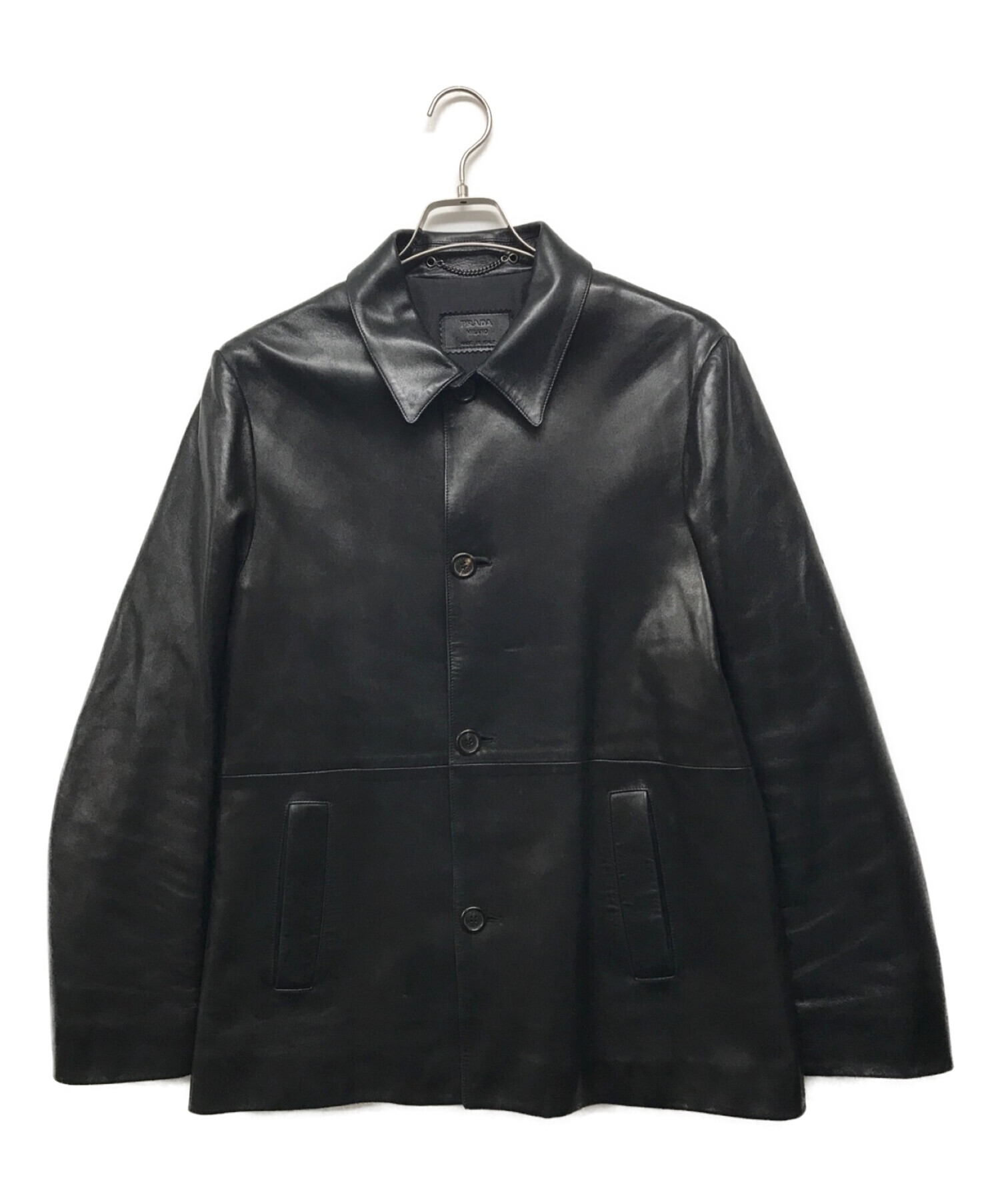 PRADA (プラダ) レザージャケット ブラック サイズ:46