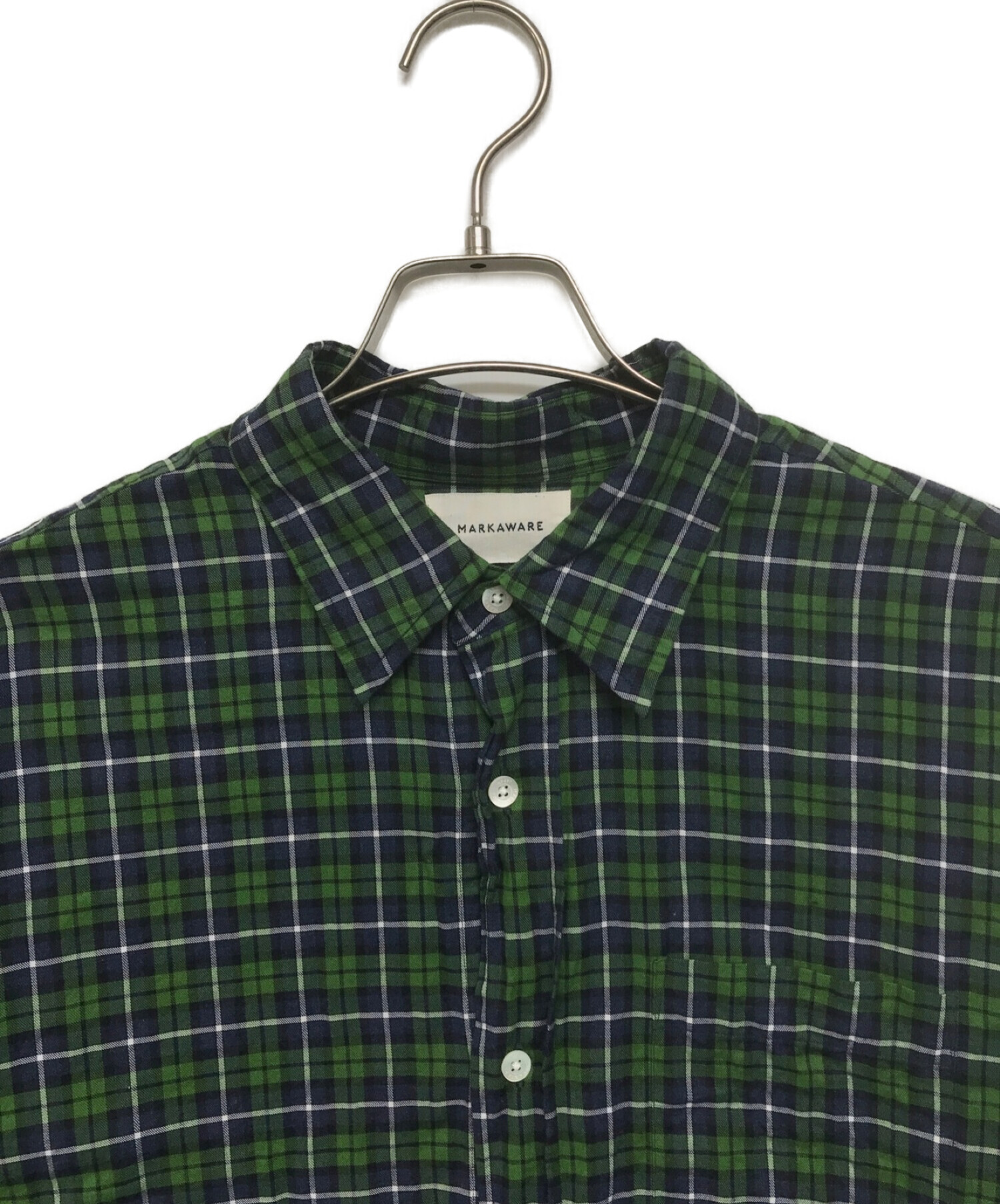 MARKAWARE (マーカウェア) HUGE SHIRT SOKTAS CHECK VIYELLA グリーン サイズ:SIZE 2