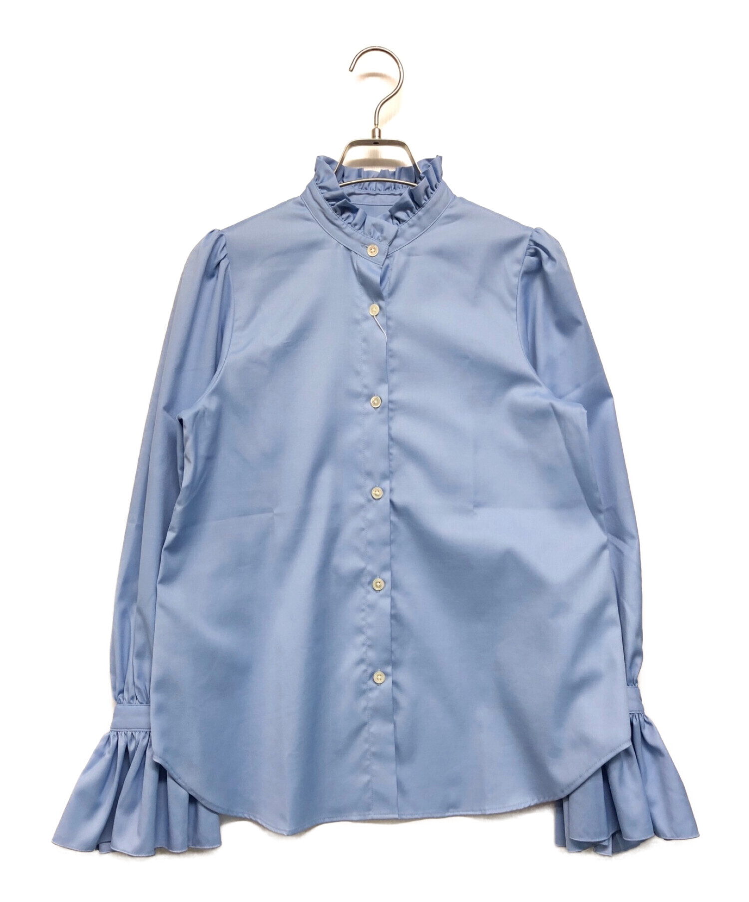#Newans (ハッシュニュアンス) タックフリルカラーカフスシャツ ブルー サイズ:SIZE 0 未使用品