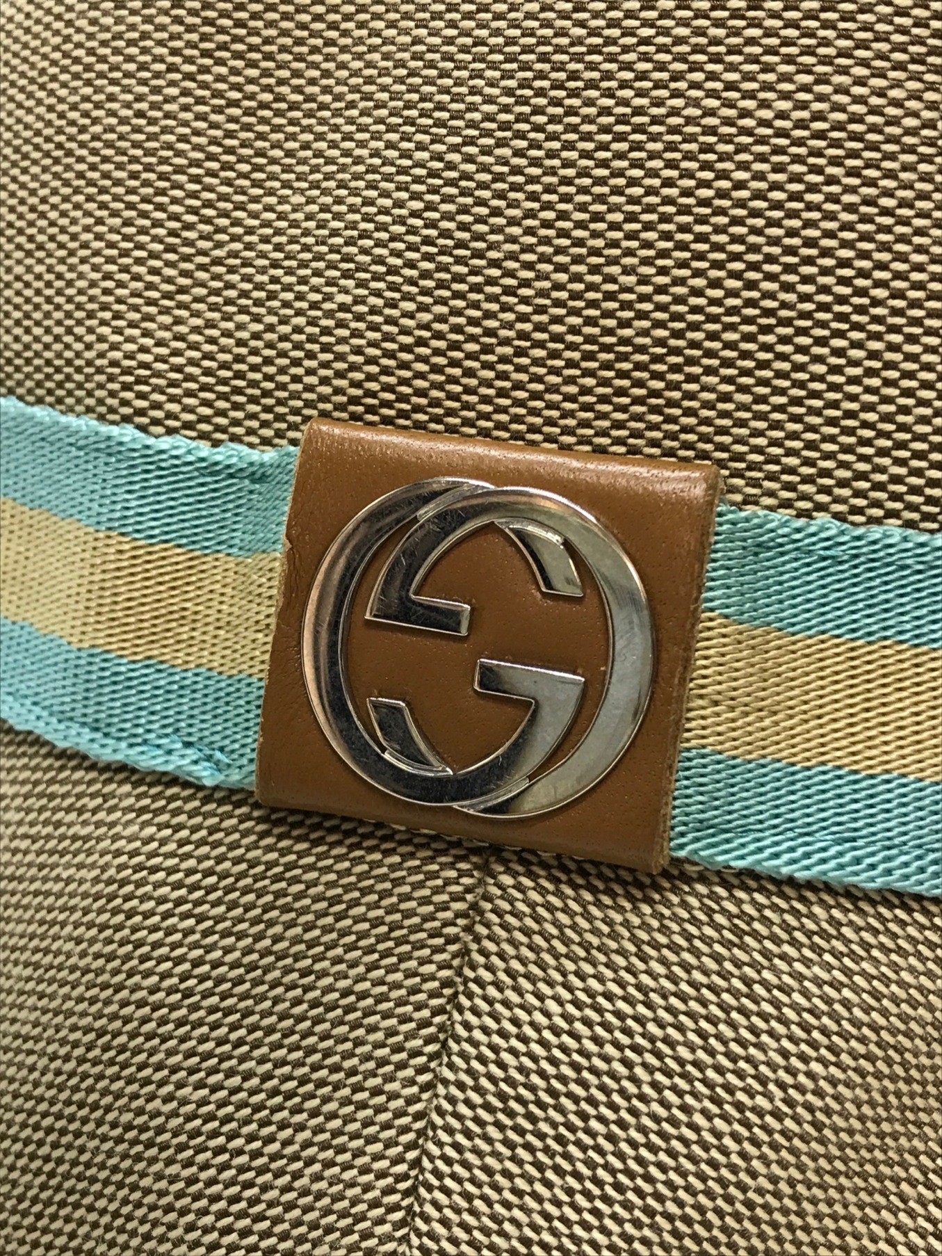 中古・古着通販】GUCCI (グッチ) レザーキャンバスハット ベージュ