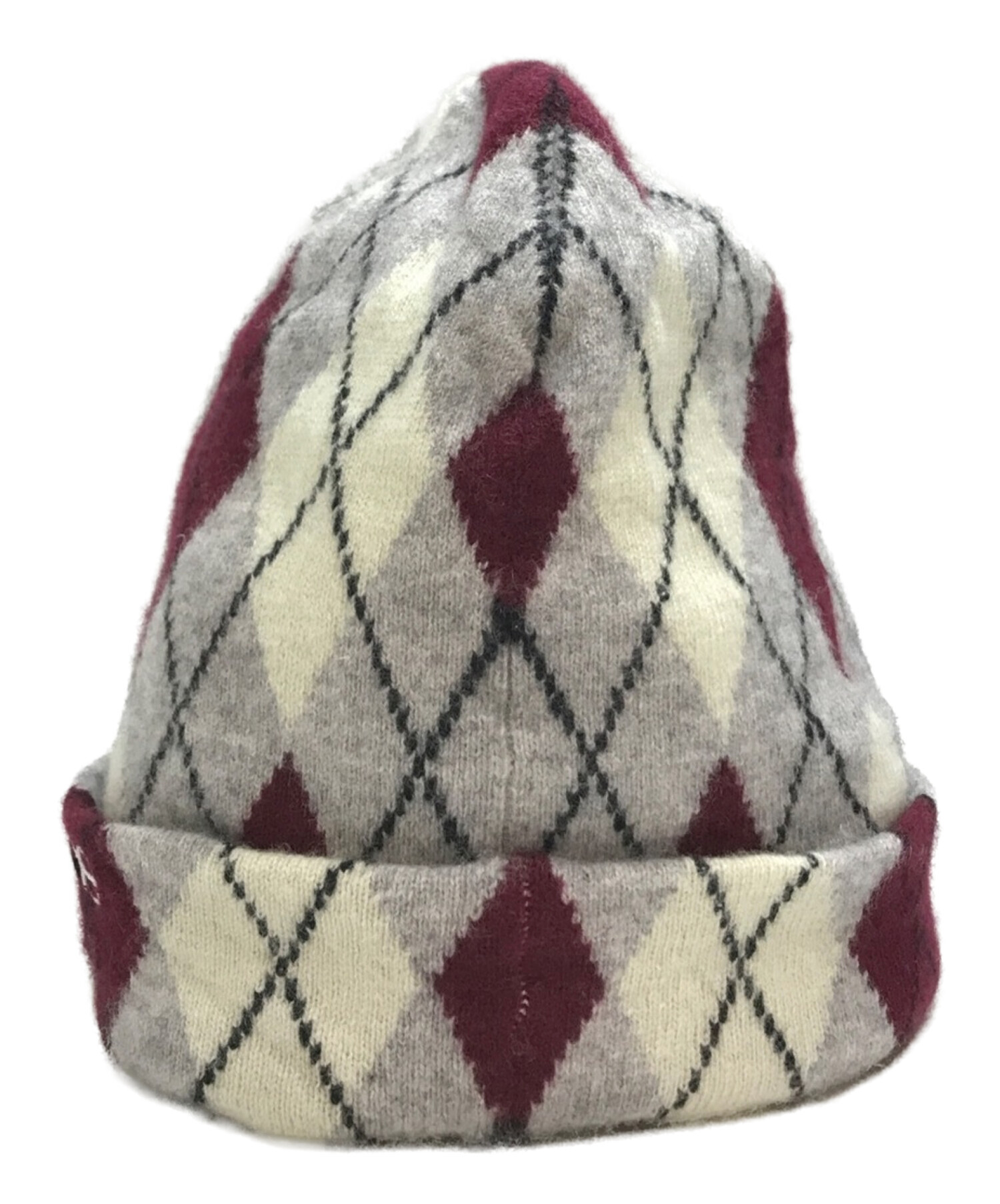 SUPREME (シュプリーム) ARGYLE CASHMERE BEANIE ホワイト×ブラウン