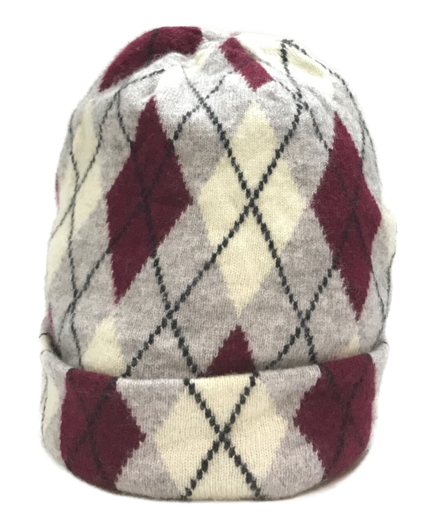 SUPREME (シュプリーム) ARGYLE CASHMERE BEANIE ホワイト×ブラウン