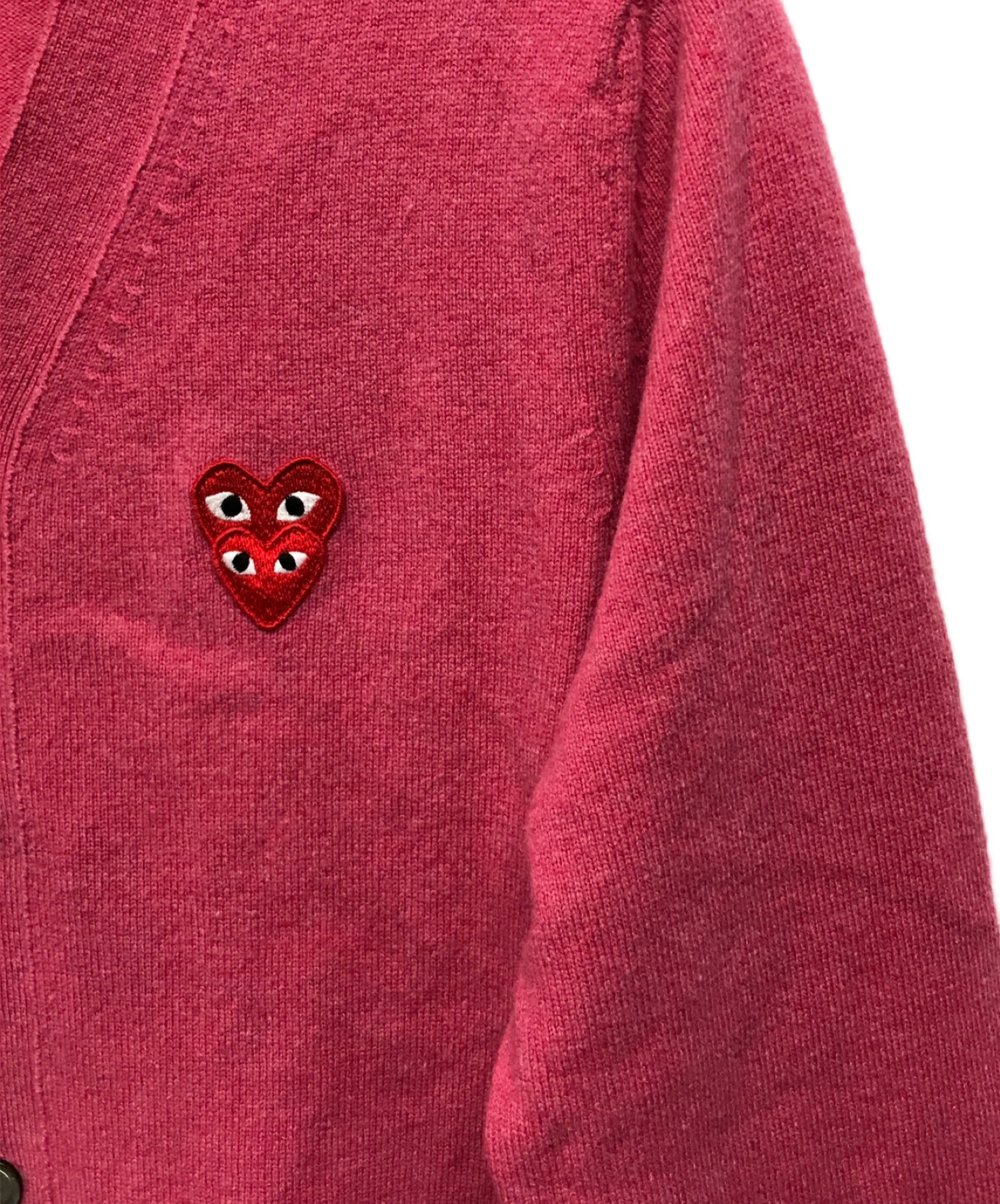 PLAY COMME des GARCONS (プレイ コムデギャルソン) DOUBLE RED HEART MENS V NECK CARDIGAN  ピンク サイズ:SIZE S