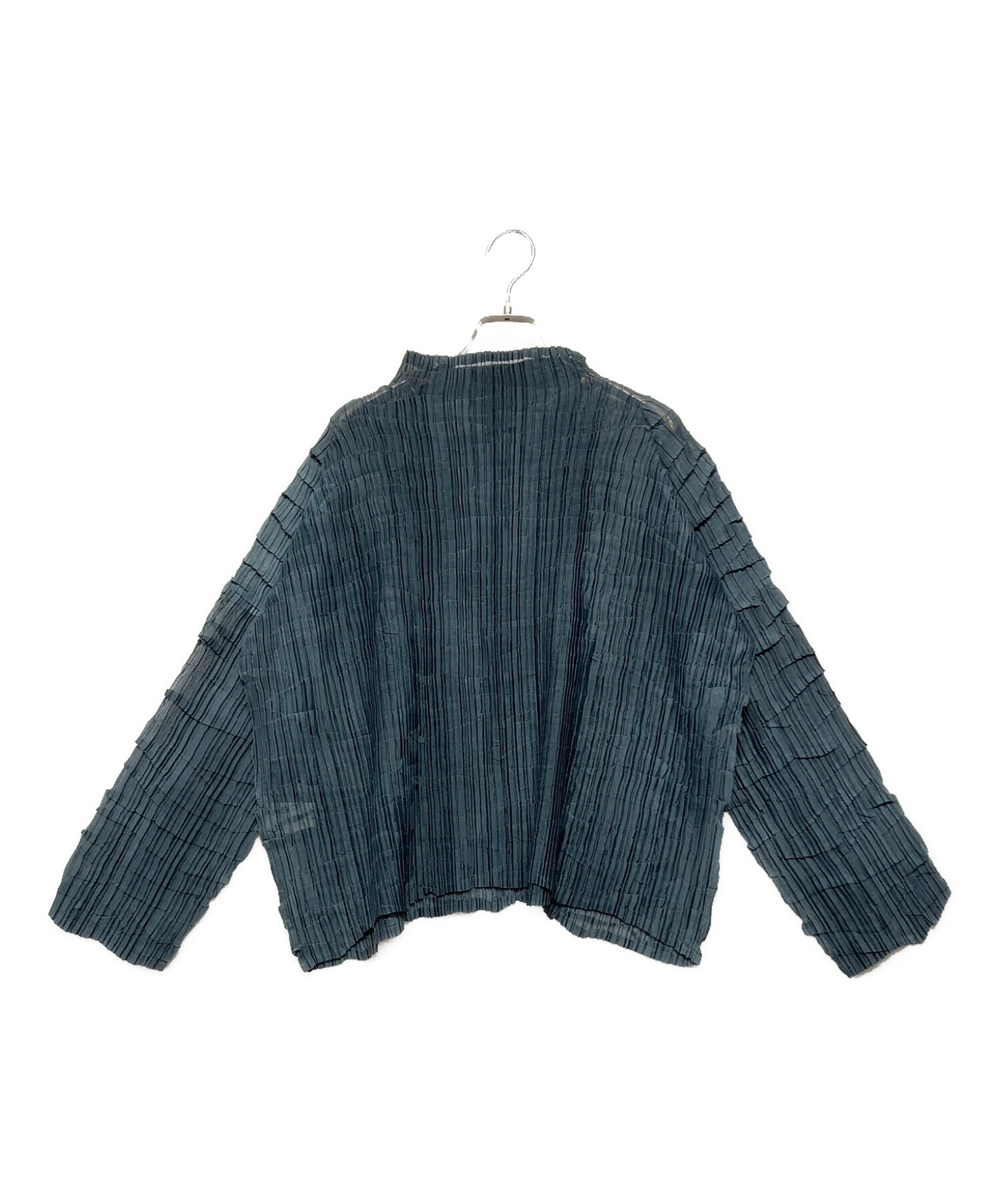 ISSEY MIYAKE (イッセイミヤケ) ハイネックプリーツブラウス ブルー サイズ:SIZE M