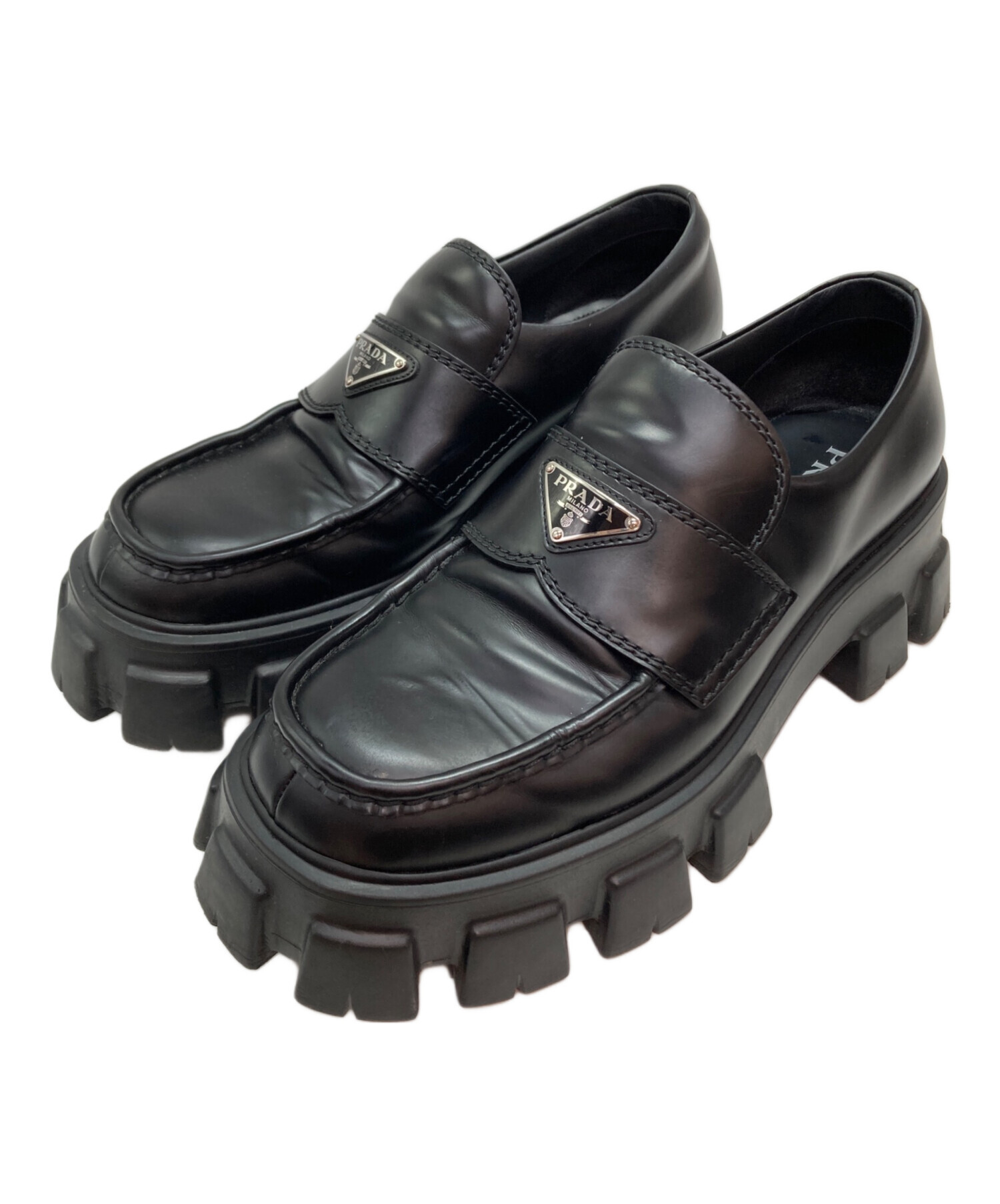 PRADA (プラダ) モノリス ブラッシュドレザー ローファー ブラック サイズ:SIZE 9