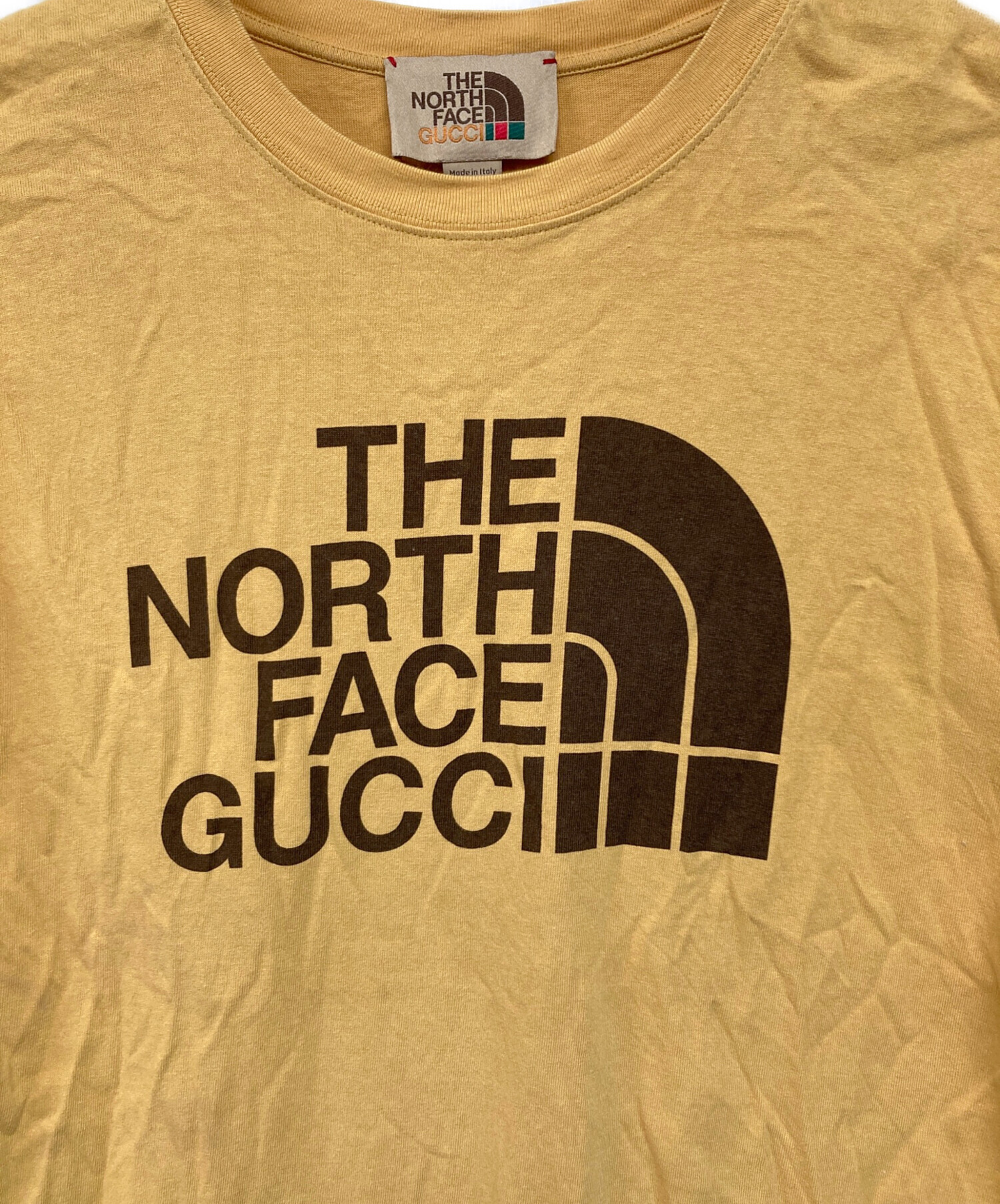 中古・古着通販】THE NORTH FACE (ザ ノース フェイス) GUCCI (グッチ) ダブルネームロゴプリントTシャツ マスタード×ブラウン  サイズ:SIZE XS｜ブランド・古着通販 トレファク公式【TREFAC FASHION】スマホサイト