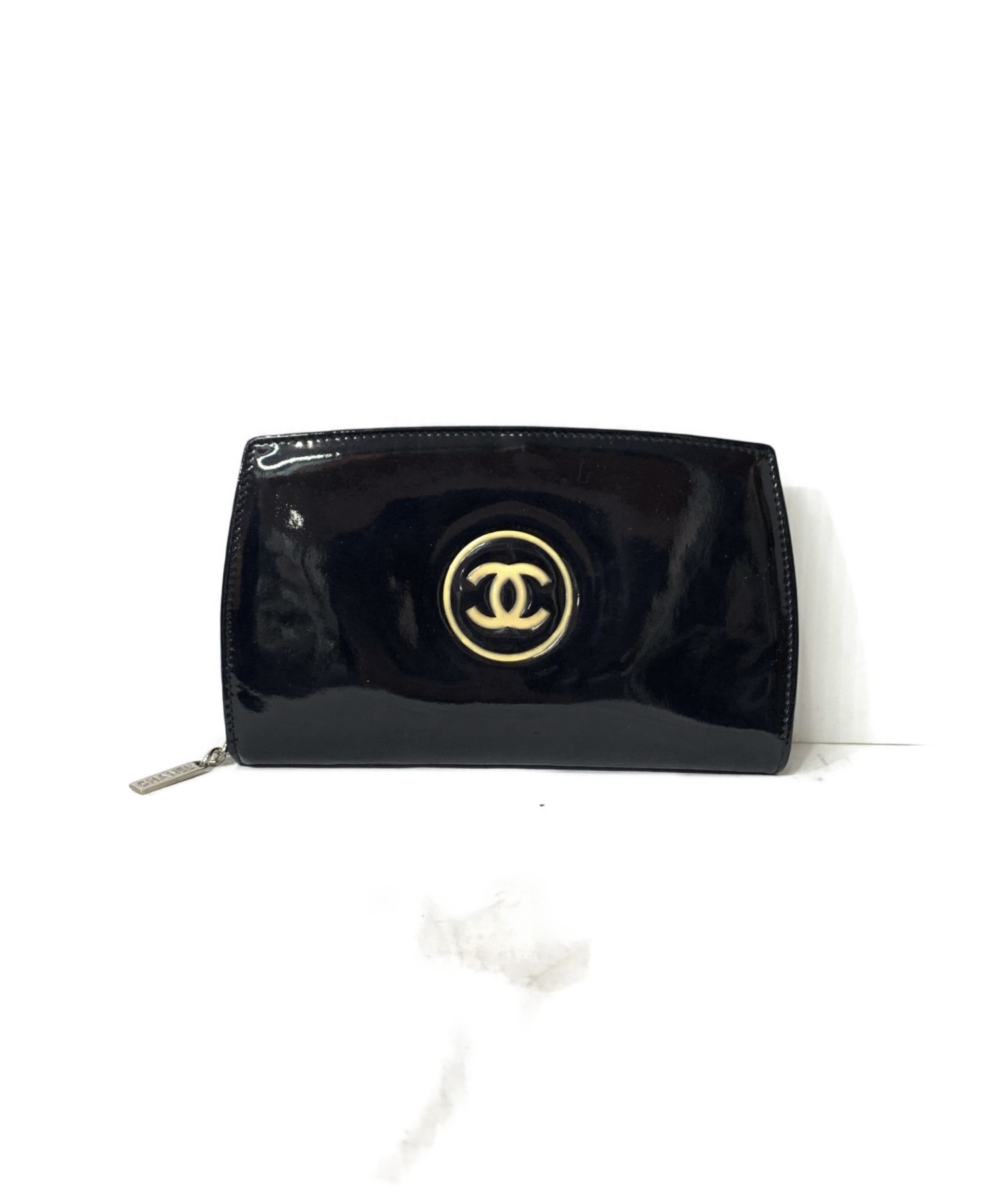 CHANEL (シャネル) ココマーク エナメル財布 ブラック メイクアップライン 製造番号 13211884