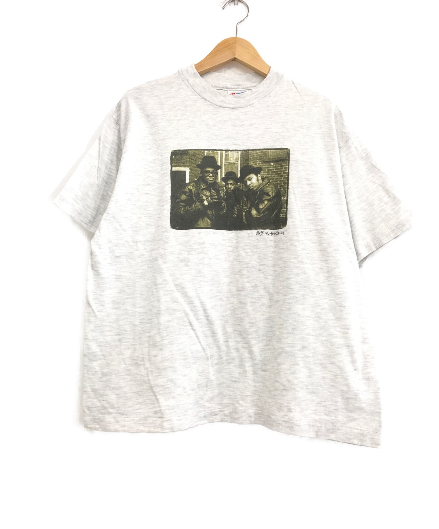 ラップTシャツ (ラップTシャツ) [古着]RUNDMC HIP-HOP Tシャツ グレー サイズ:L USA製 FUCK YOU  HEROES・GLEN E. FRIEDMAN・フォトプリント