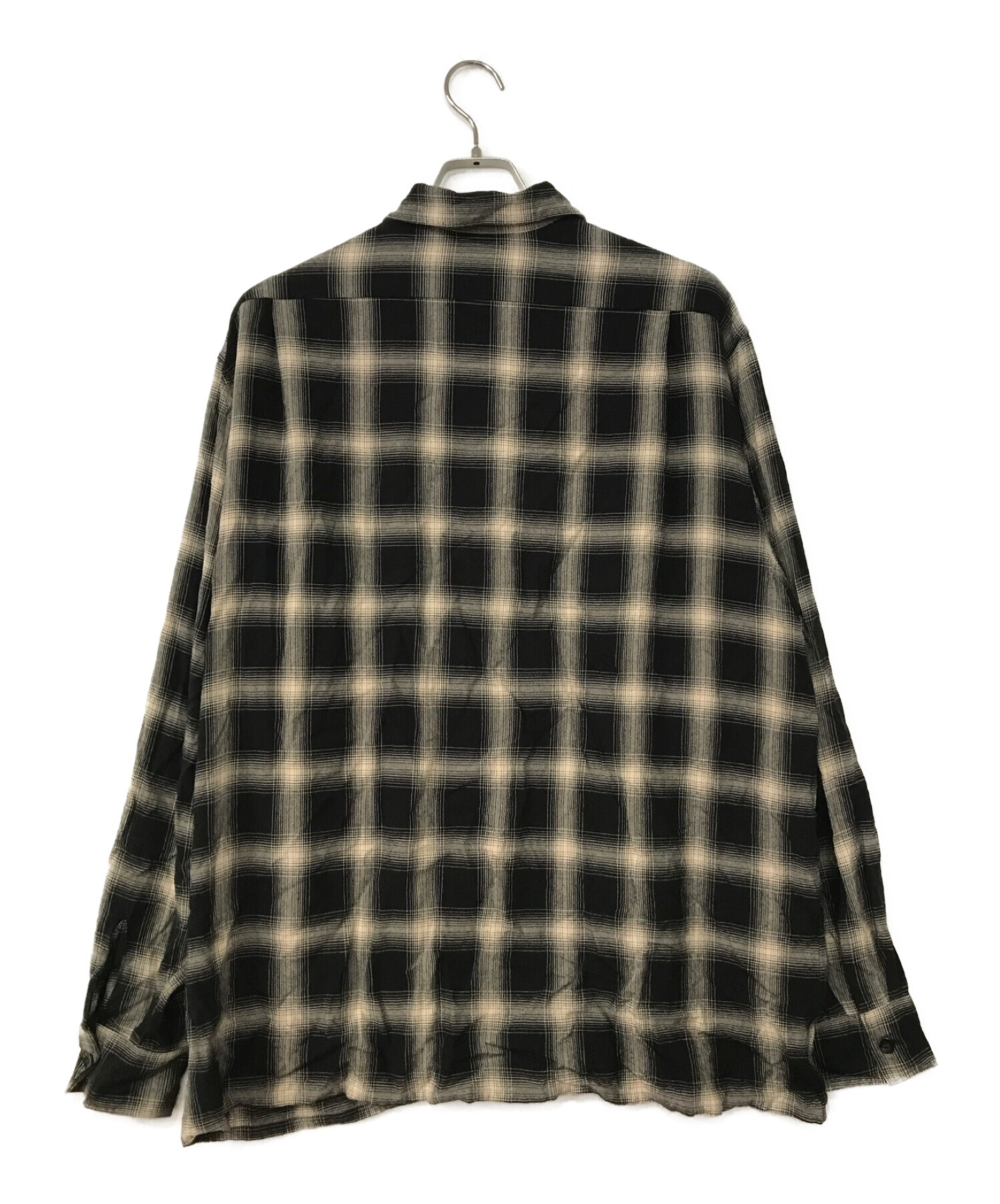 COMOLI (コモリ) レーヨンチェック オープンカラーシャツ ブラック サイズ:2 未使用品