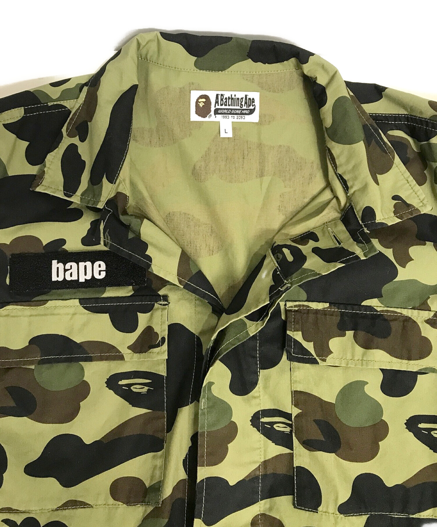 A BATHING APE (アベイシングエイプ) カモ柄ミリタリーシャツジャケット グリーン サイズ:L