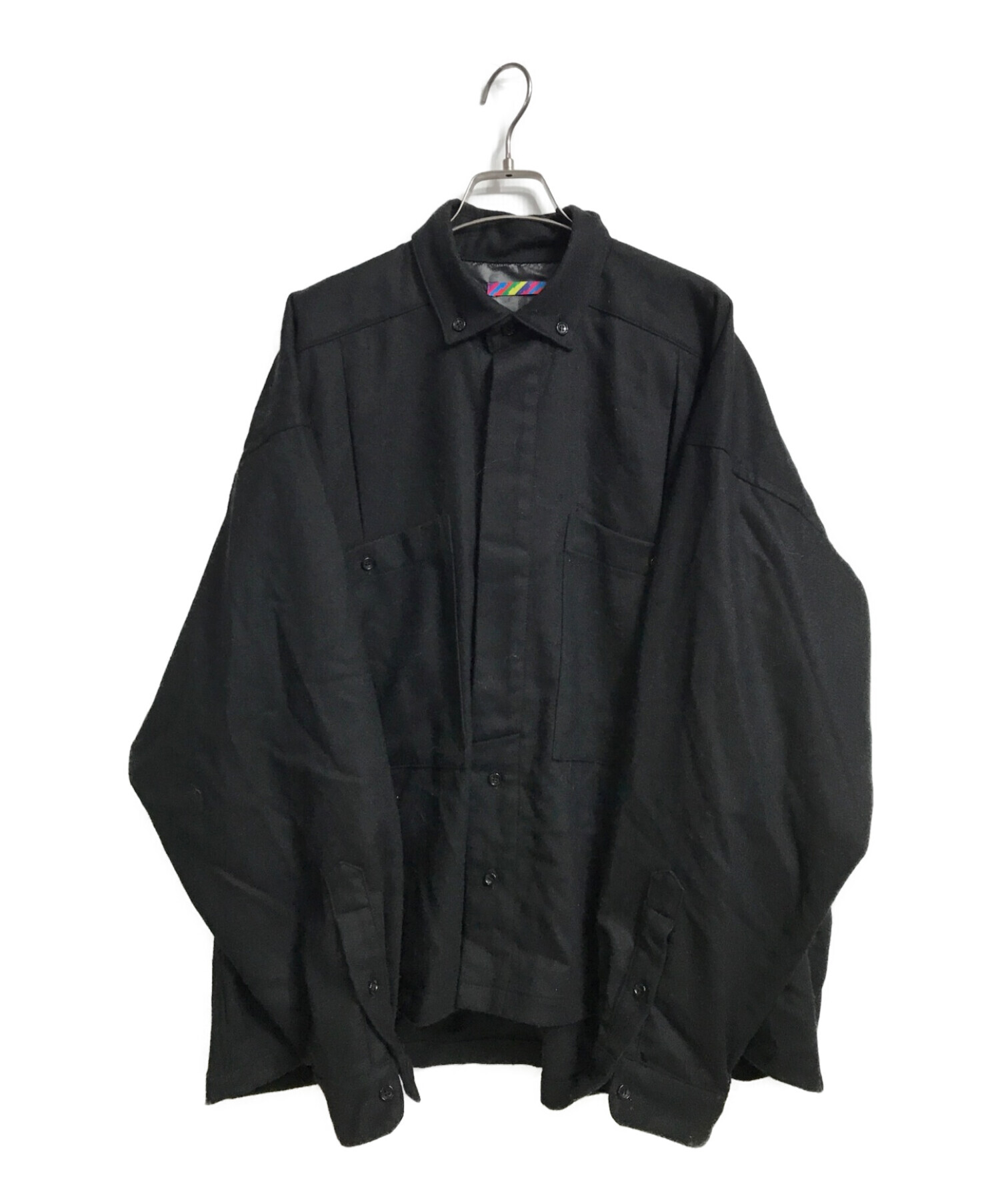 中古・古着通販】is-ness (イズネス) WOOL BOX PLEATED SHIRT ブラック