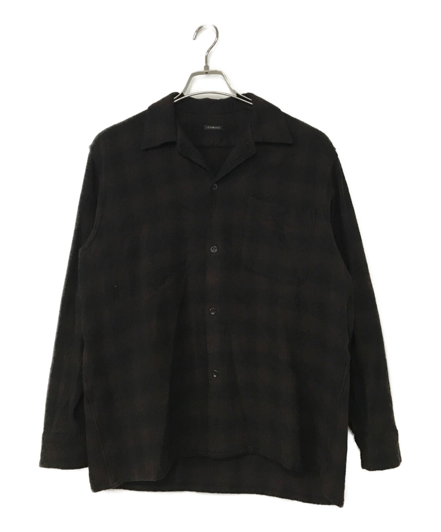 COMOLI (コモリ) ウールチェック オープンカラーシャツ ブラウン サイズ:1