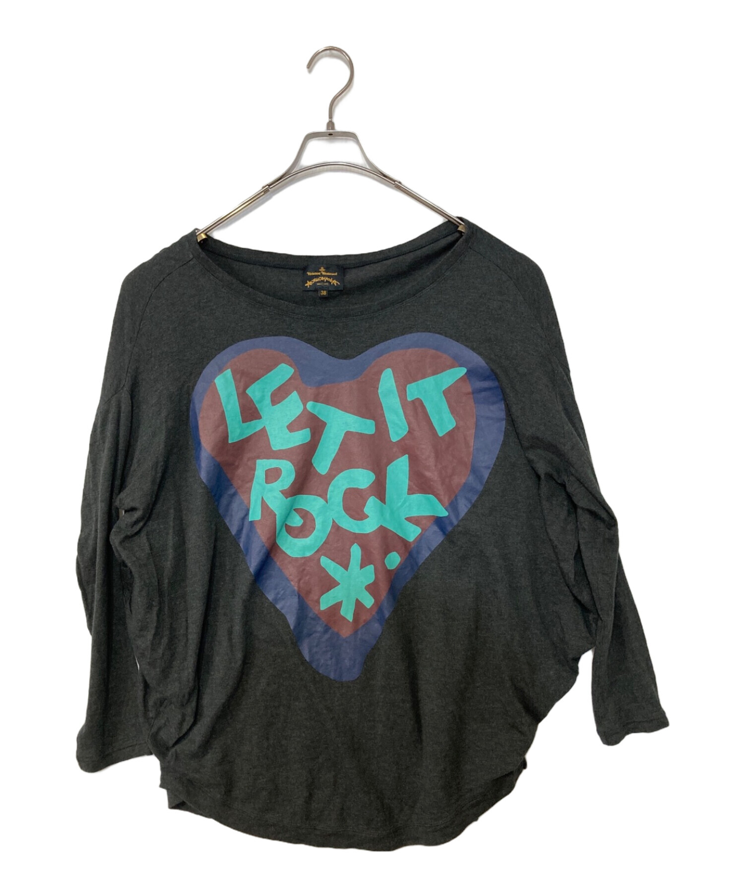 Vivienne Westwood ANGLOMANIA (ヴィヴィアンウエストウッド アングロマニア) LET IT ROCKプリントＴシャツ  グレー サイズ:38