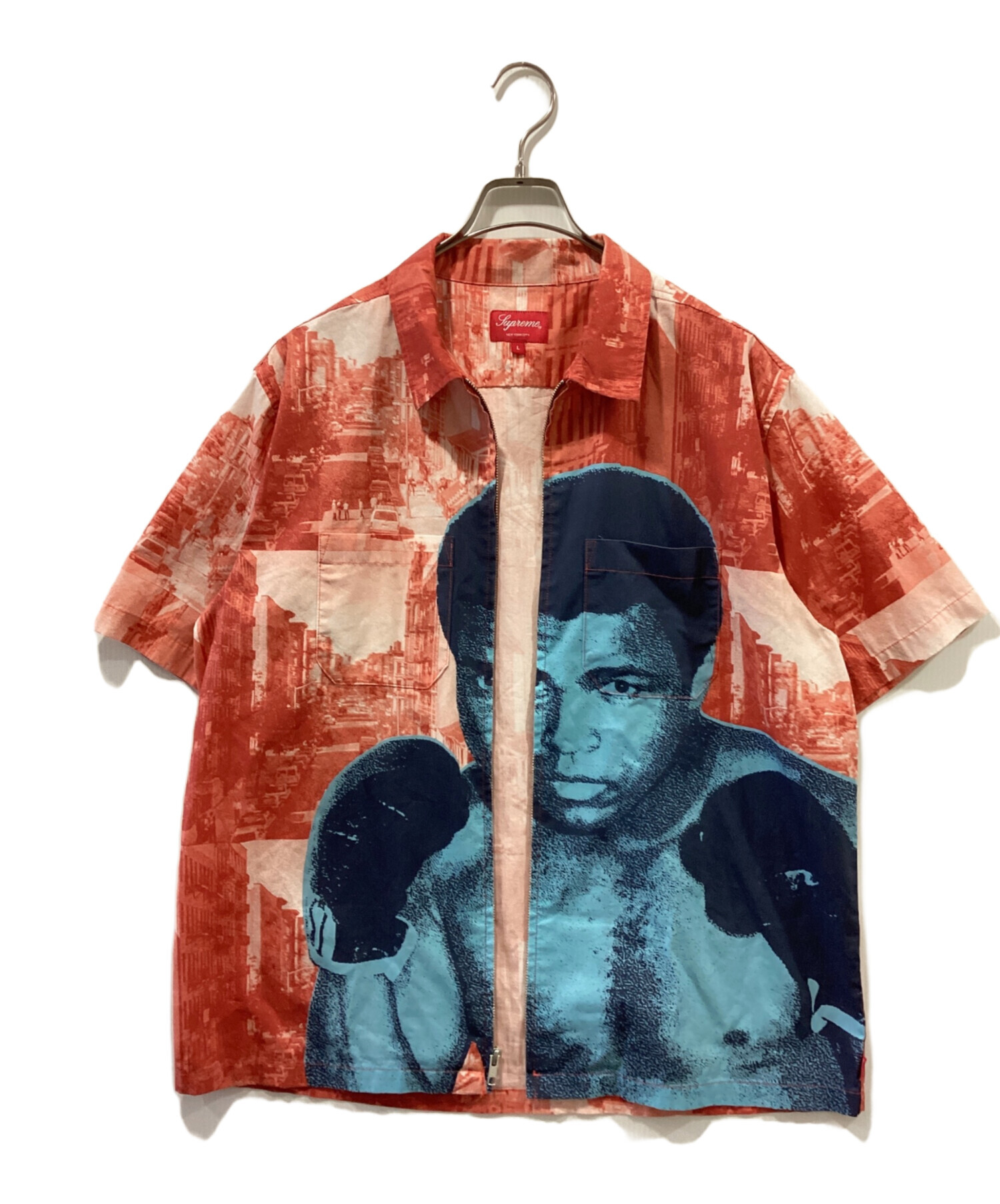 SUPREME (シュプリーム) Muhammad Ali Zip Up S/S Shirt レッド サイズ:L