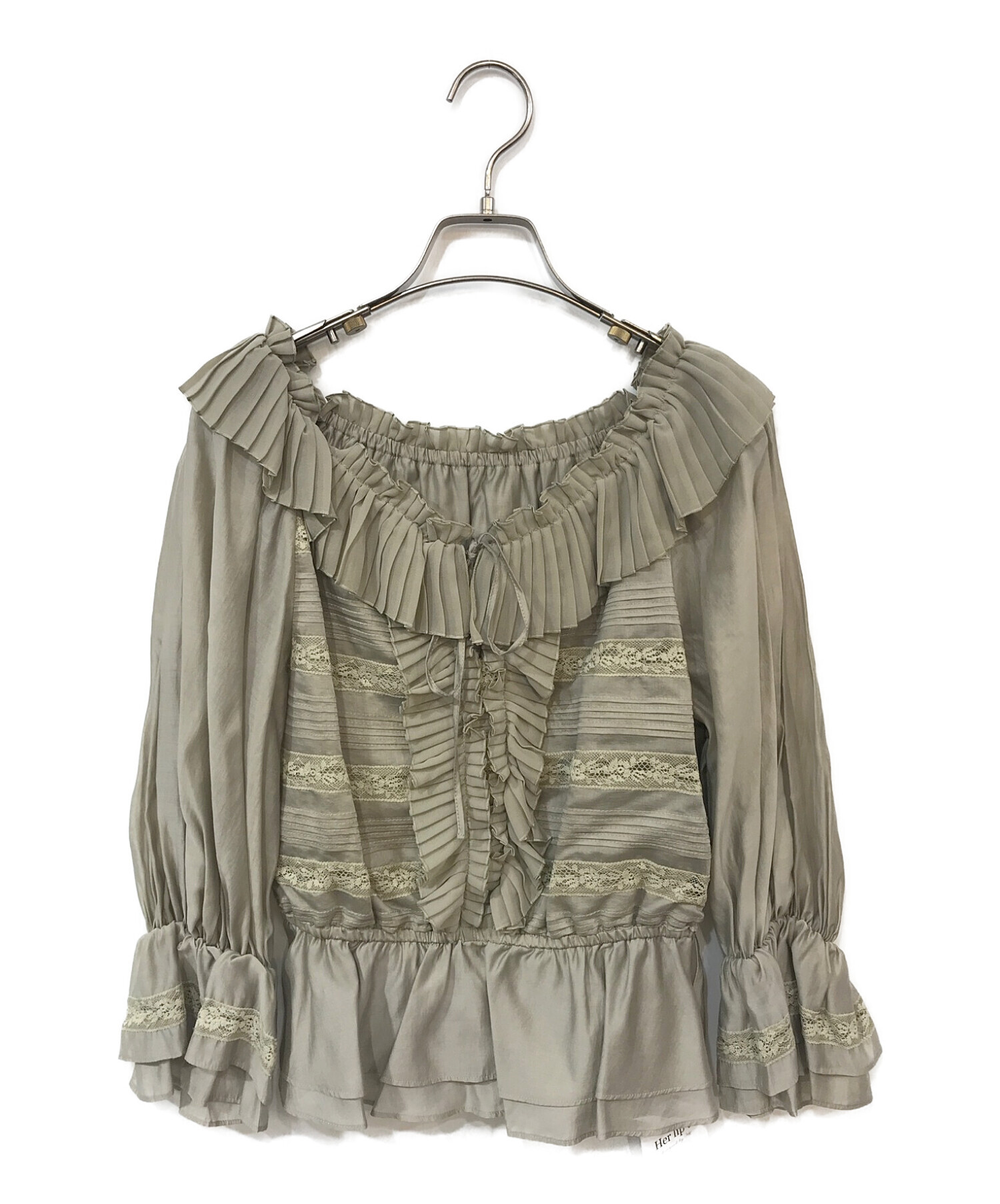 Her lip to (ハーリップトゥ) Off-the-shoulder Ruffled Lace Blouse カーキ サイズ:M