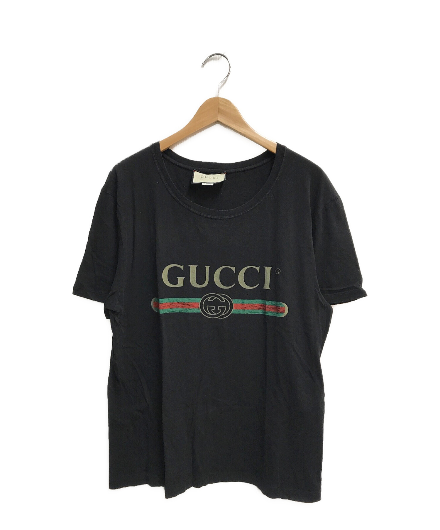 GUCCI (グッチ) ロゴ ウォッシュドオーバーサイズ Tシャツ ブラック サイズ:S