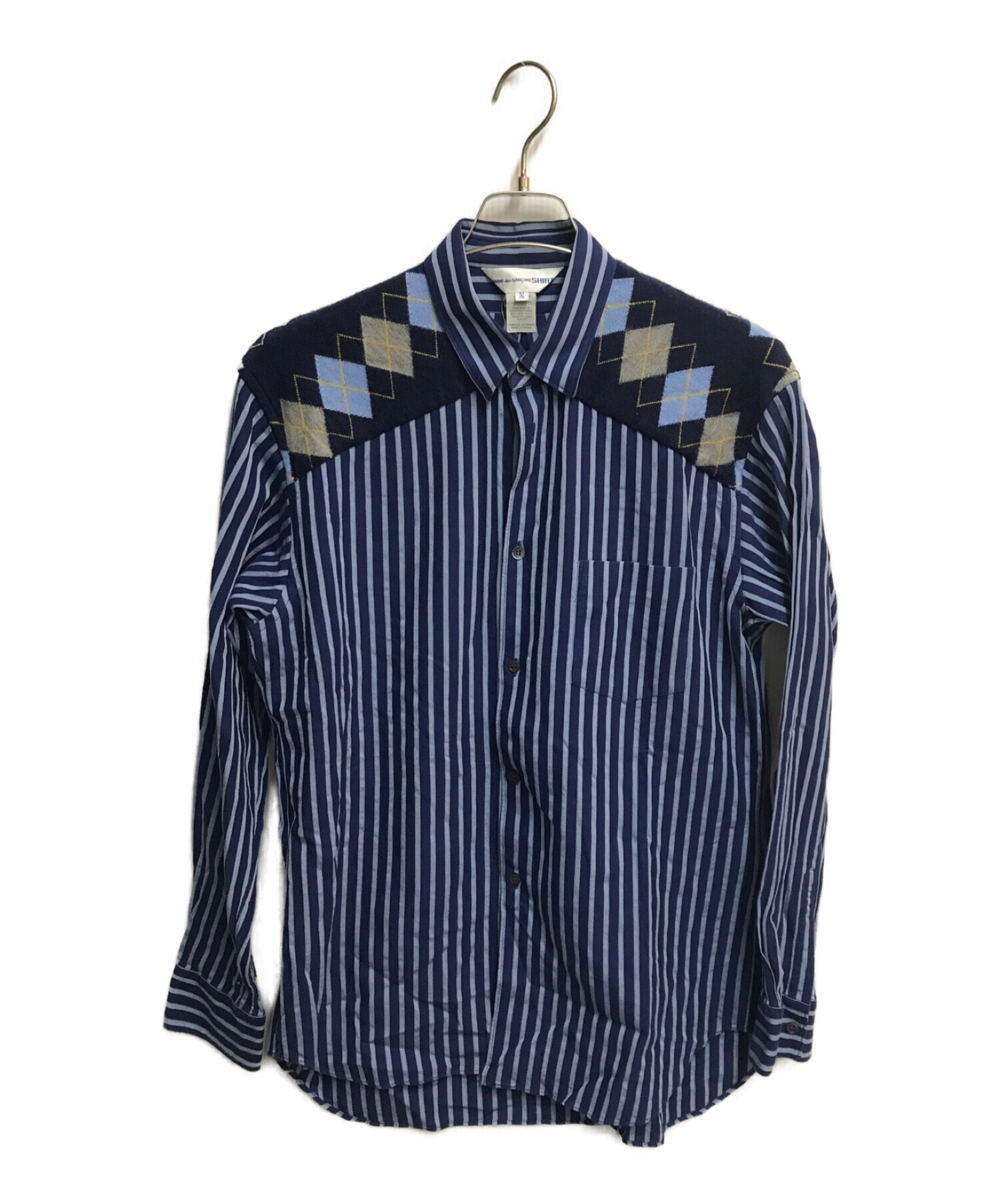 COMME des GARCONS SHIRT (コムデギャルソンシャツ) ニット切替ストライプシャツ ブルー サイズ:M