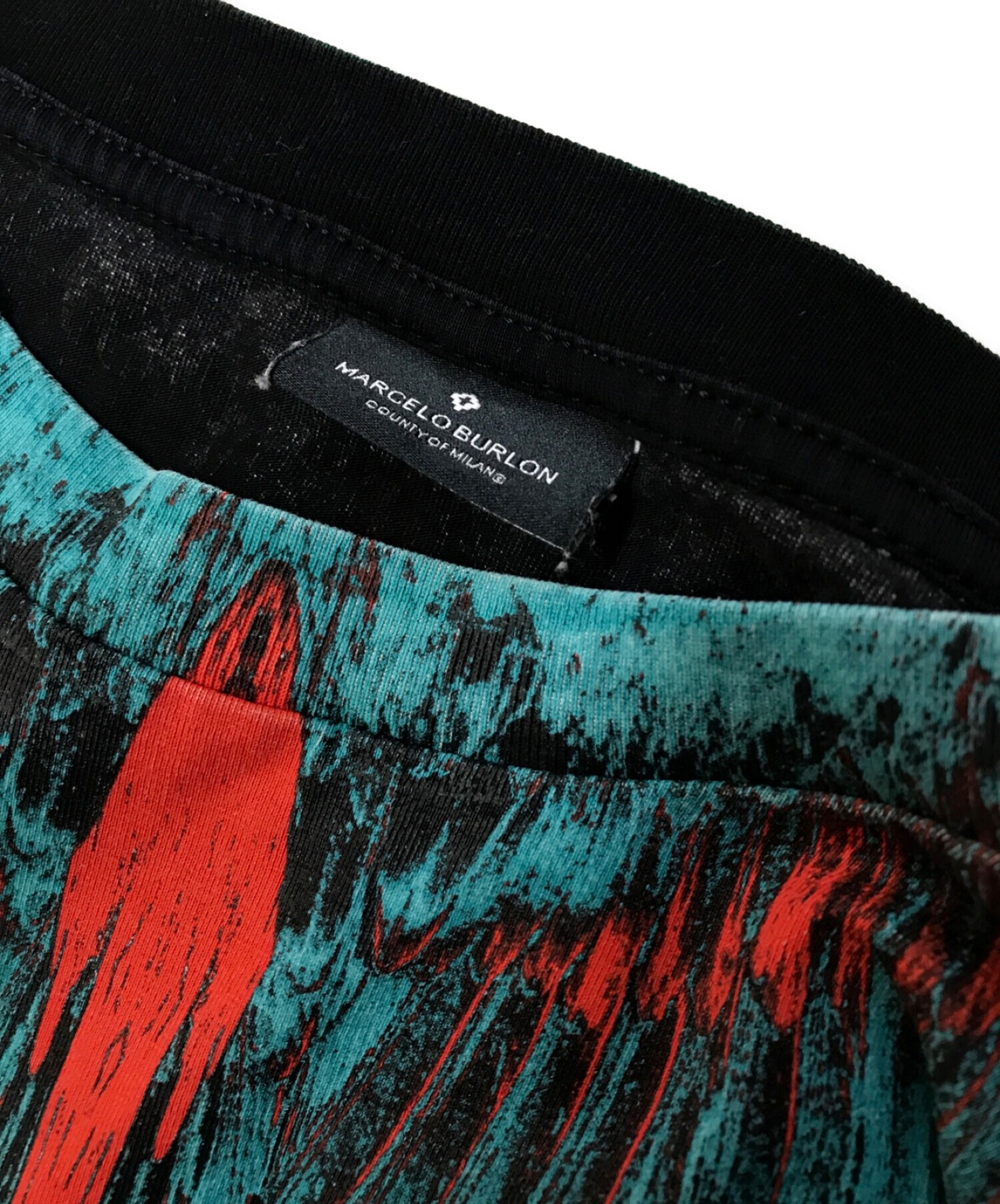 MARCELO BURLON (マルセロ バーロン) プリントカットソー ブラック×グリーン サイズ:M