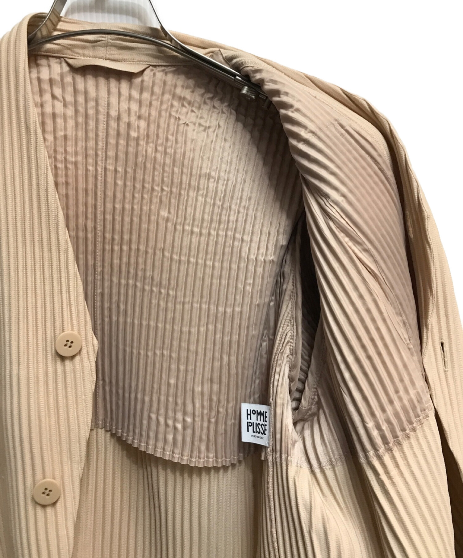 HOMME PLISSE ISSEY MIYAKE (オムプリッセ イッセイミヤケ) ノーカラープリーツジャケット ベージュ サイズ:2