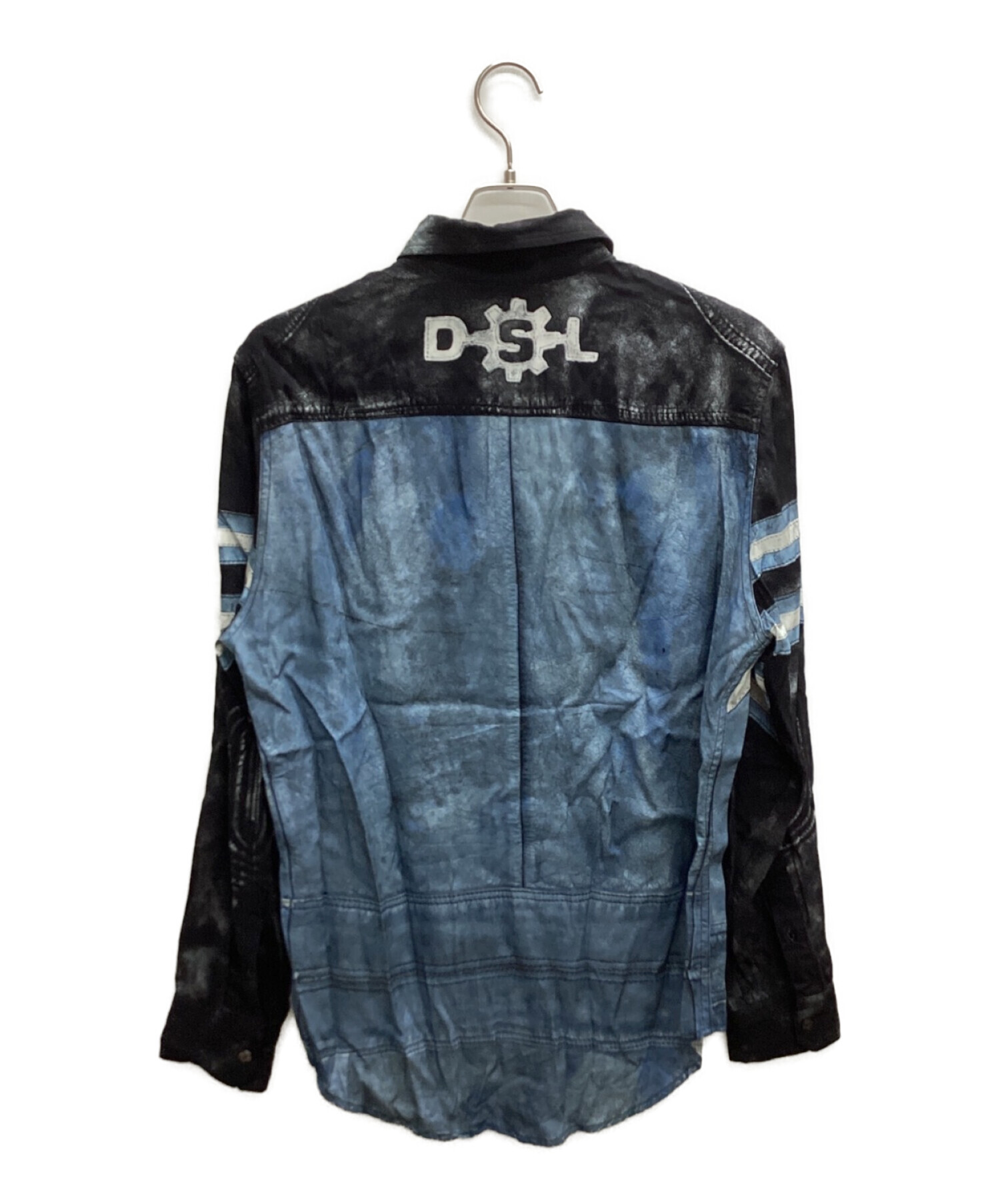 DIESEL (ディーゼル) トロンプルイユデザインプリントシャツ ブラック×ブルー サイズ:48