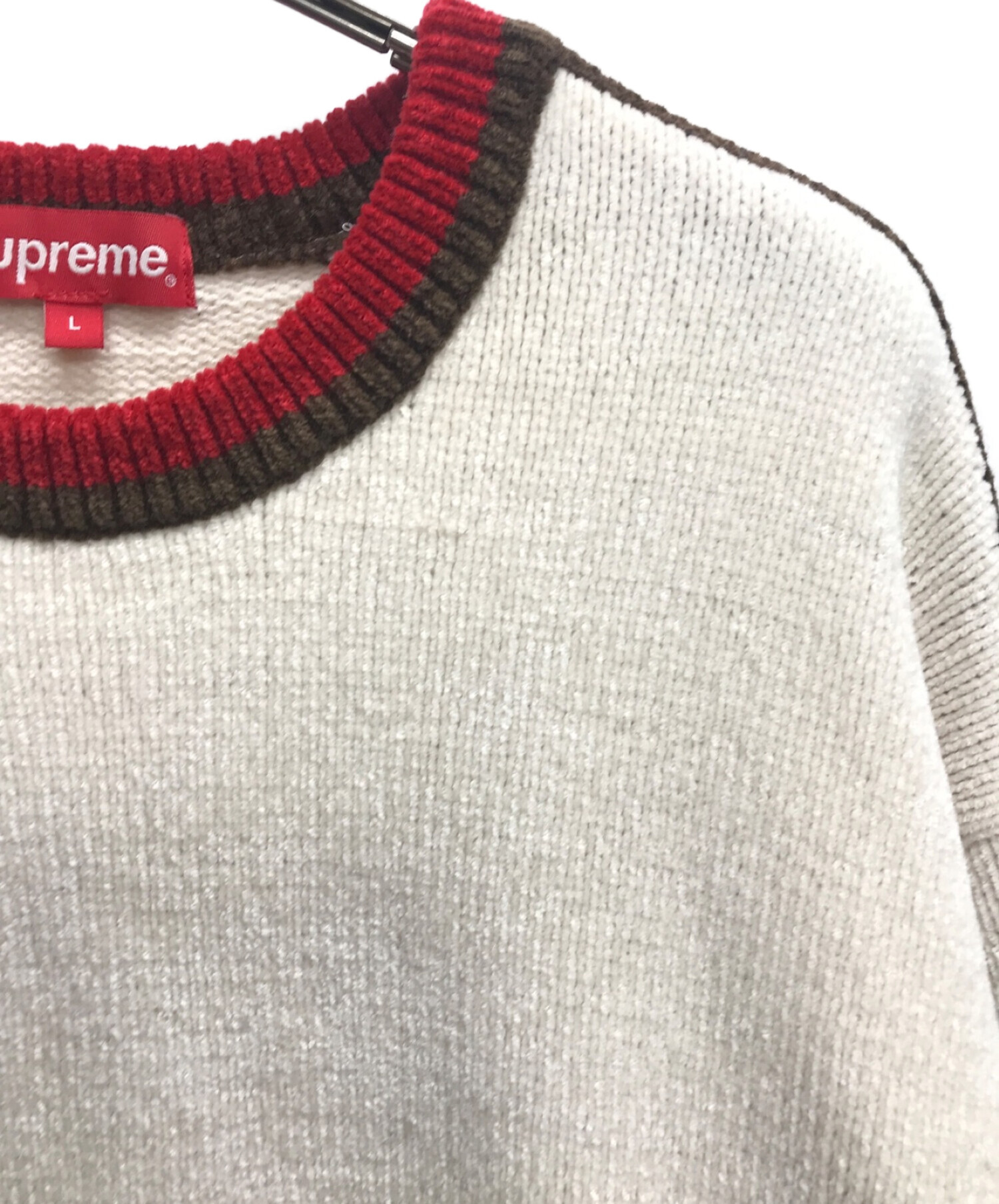 SUPREME (シュプリーム) Stripe Chenille Sweater アイボリー×レッド サイズ:L