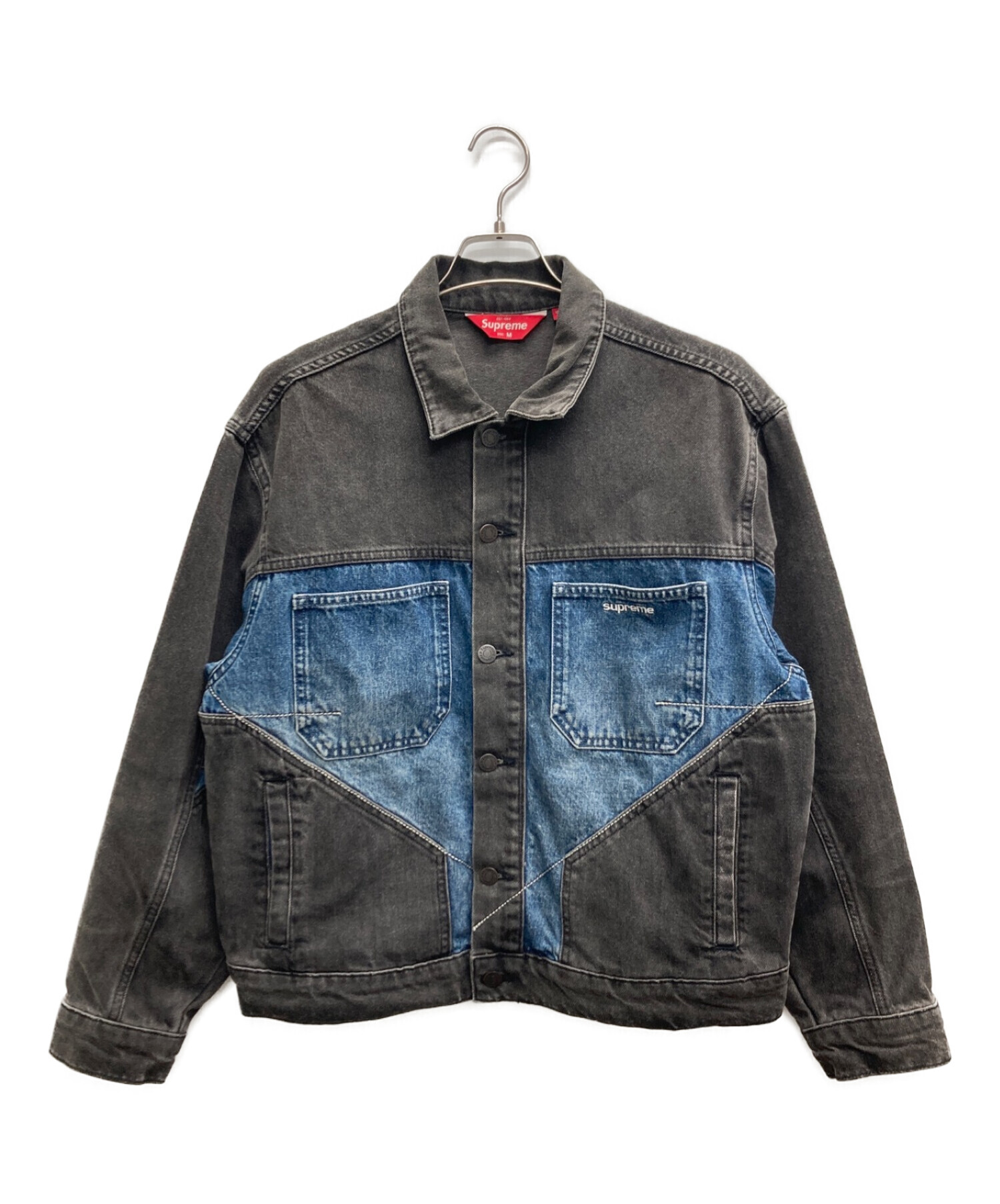 SUPREME (シュプリーム) 2-TONE PANELED DENIM JACKET ブラック×インディゴ サイズ:M