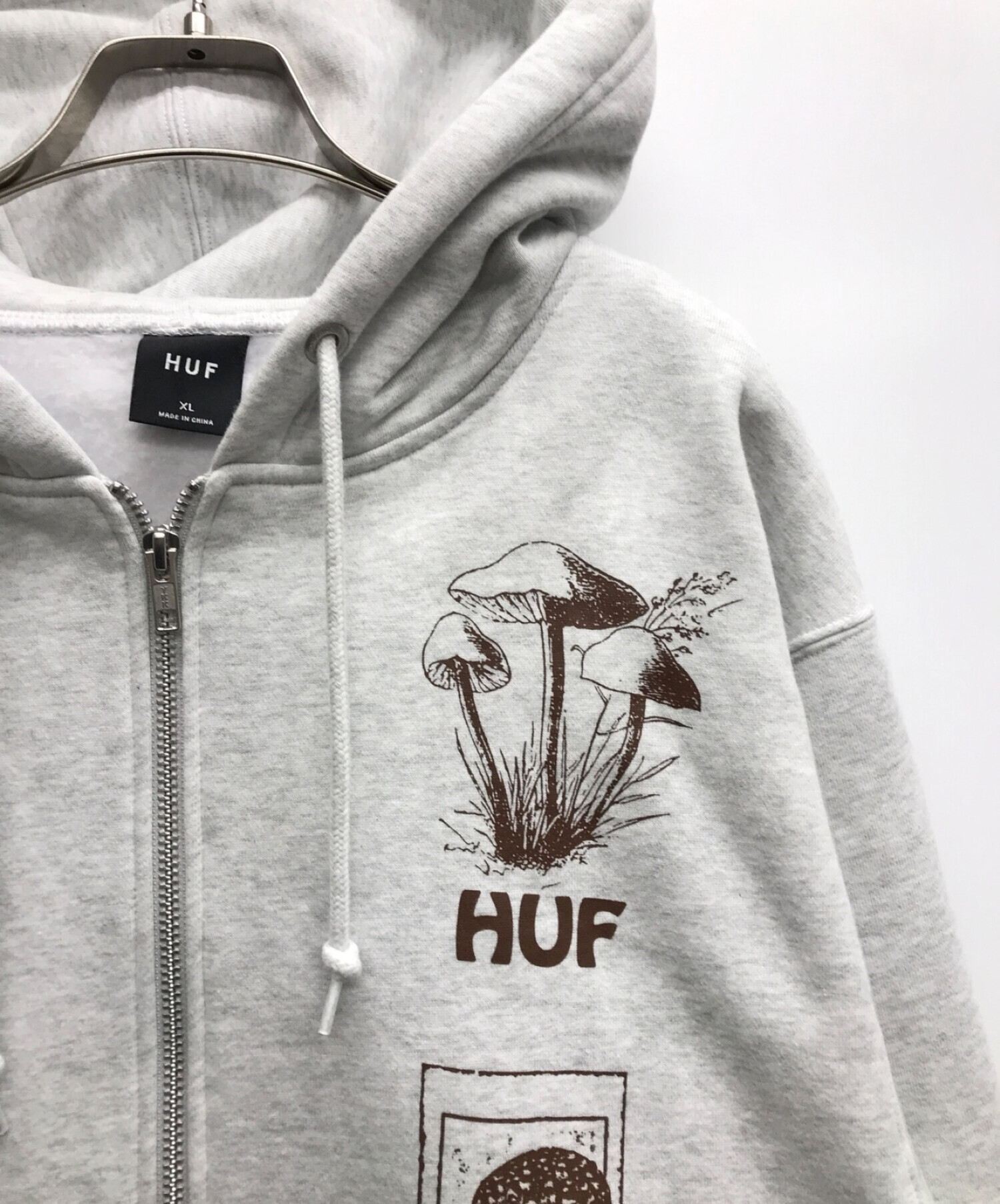 HUF (ハフ) BIZARRE BOTANICALS FULL ZIP HOODIE/ビザールボタニカル フルジップフーディー グレー サイズ:XL