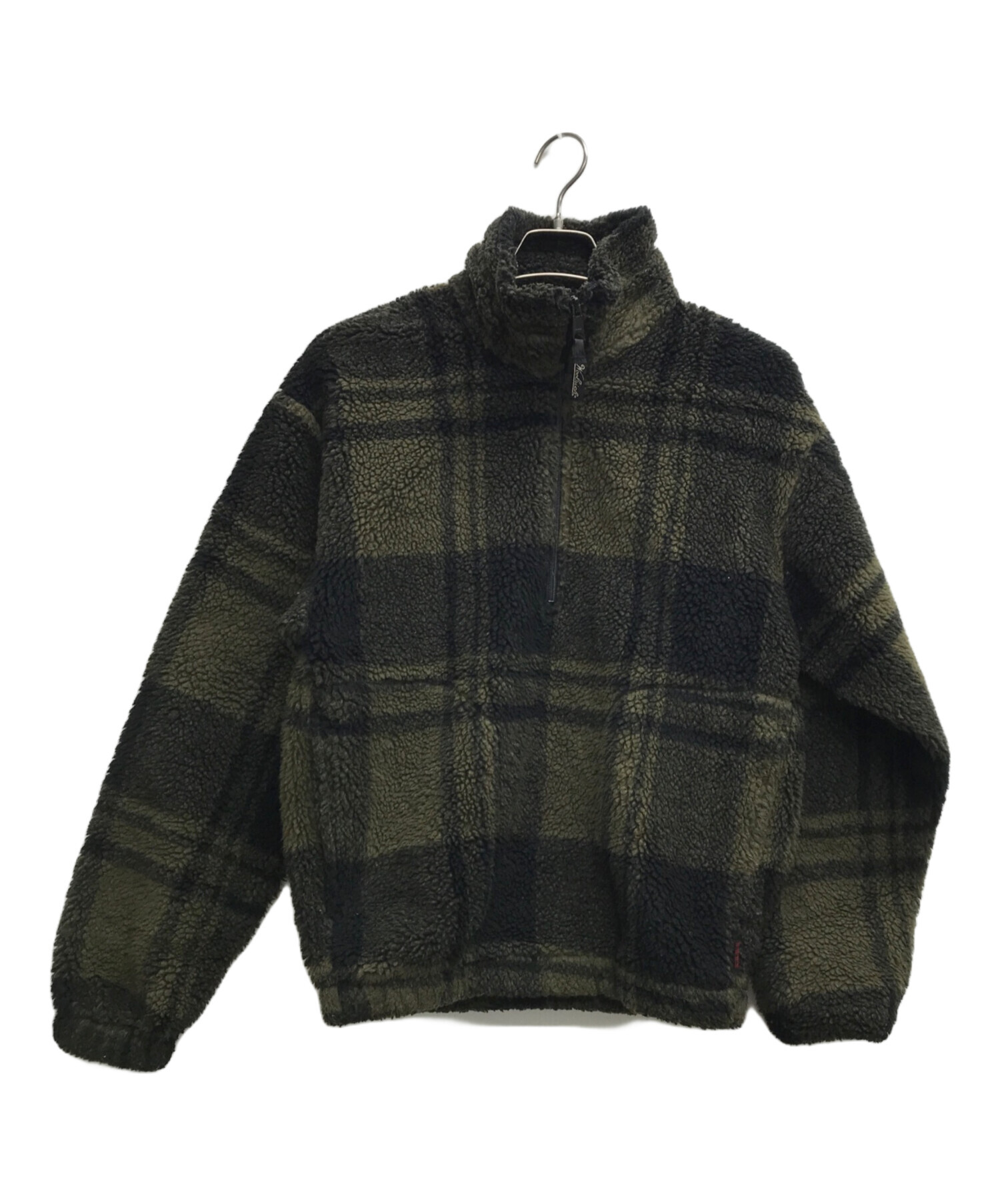 WOOLRICH (ウールリッチ) チェックプルオーバーフリースジャケット カーキ×ブラック サイズ:S