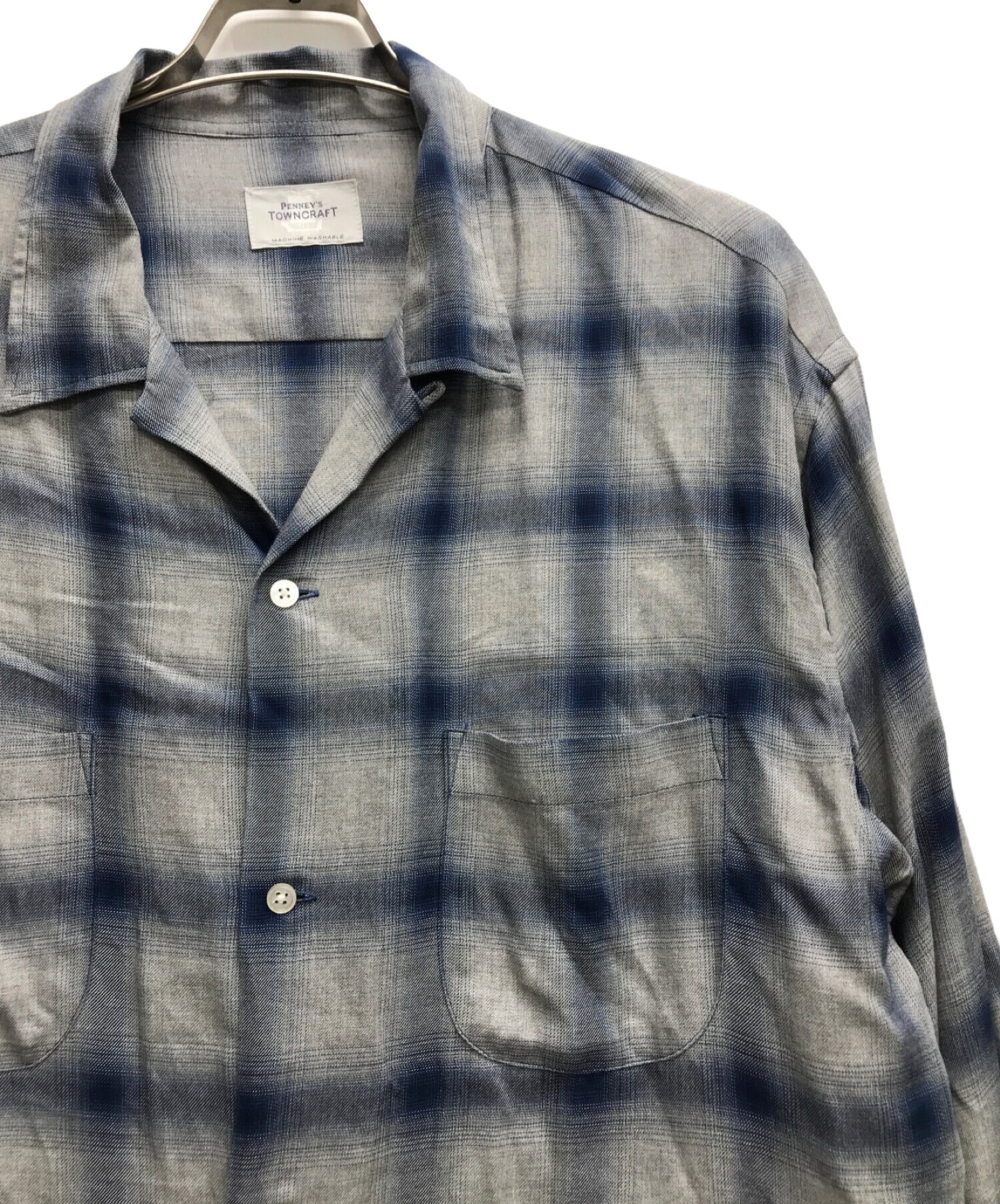 TOWN CRAFT (タウンクラフト) レーヨンオンブレチェックシャツ ブルー×グレー サイズ:L