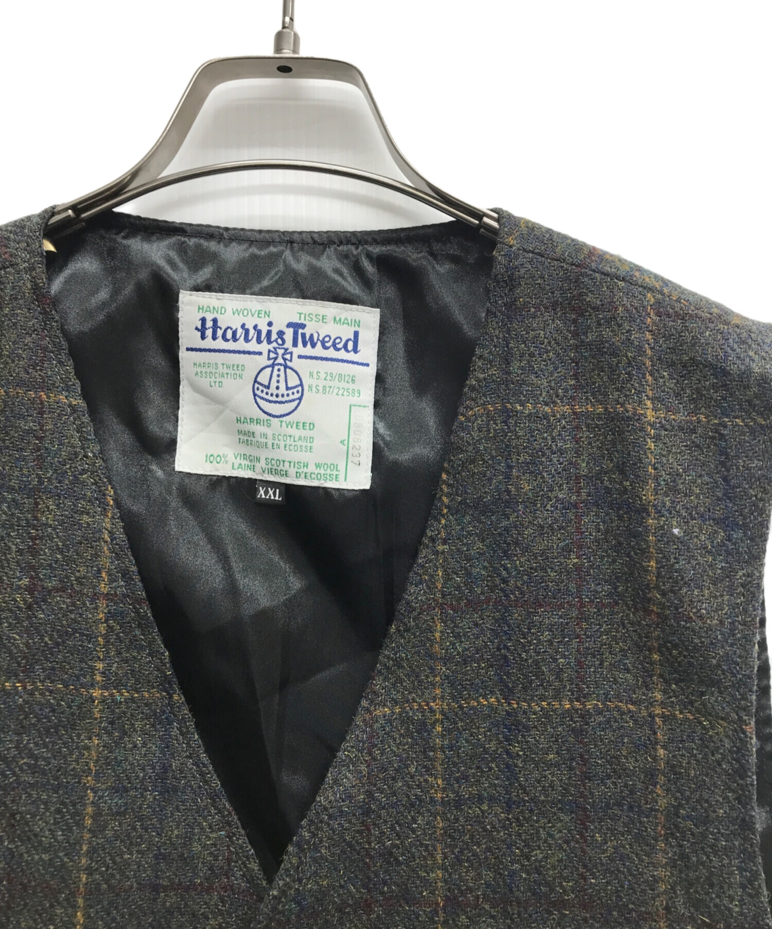 Harris Tweed (ハリスツイード) チェックウールベスト グリーン サイズ:XXL