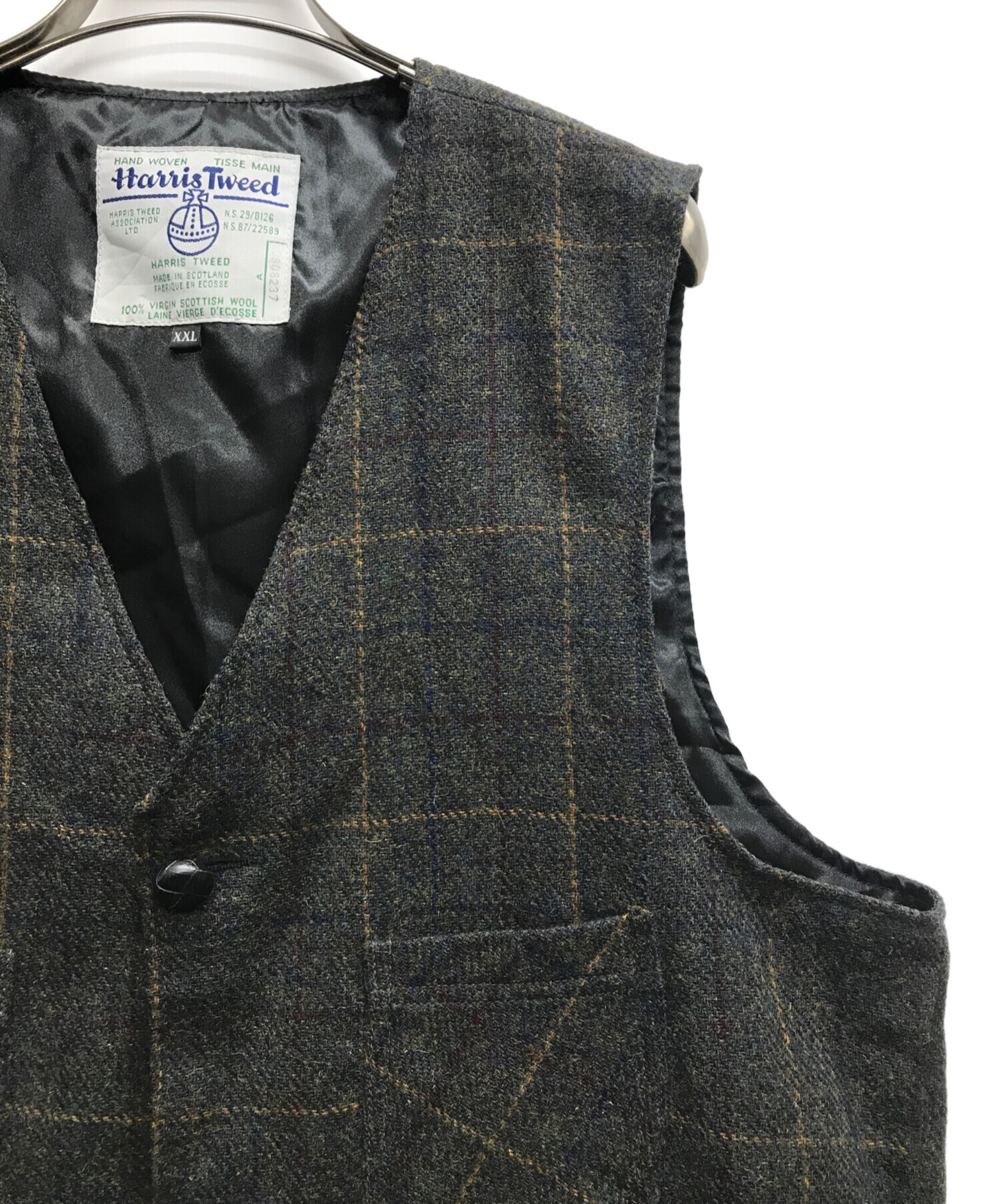 Harris Tweed (ハリスツイード) チェックウールベスト グリーン サイズ:XXL