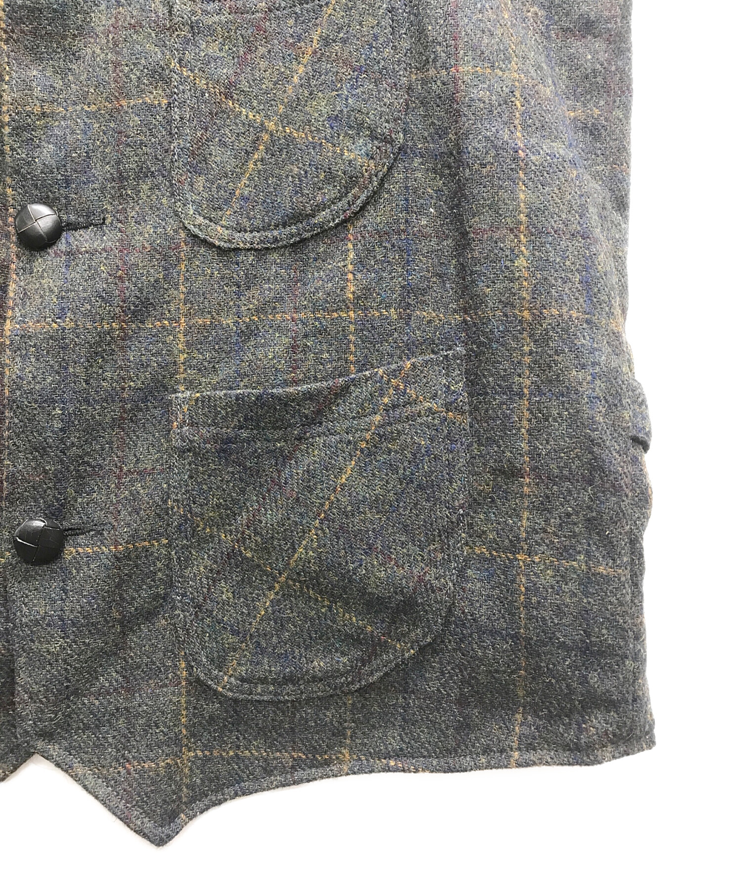 Harris Tweed (ハリスツイード) チェックウールベスト グリーン サイズ:XXL