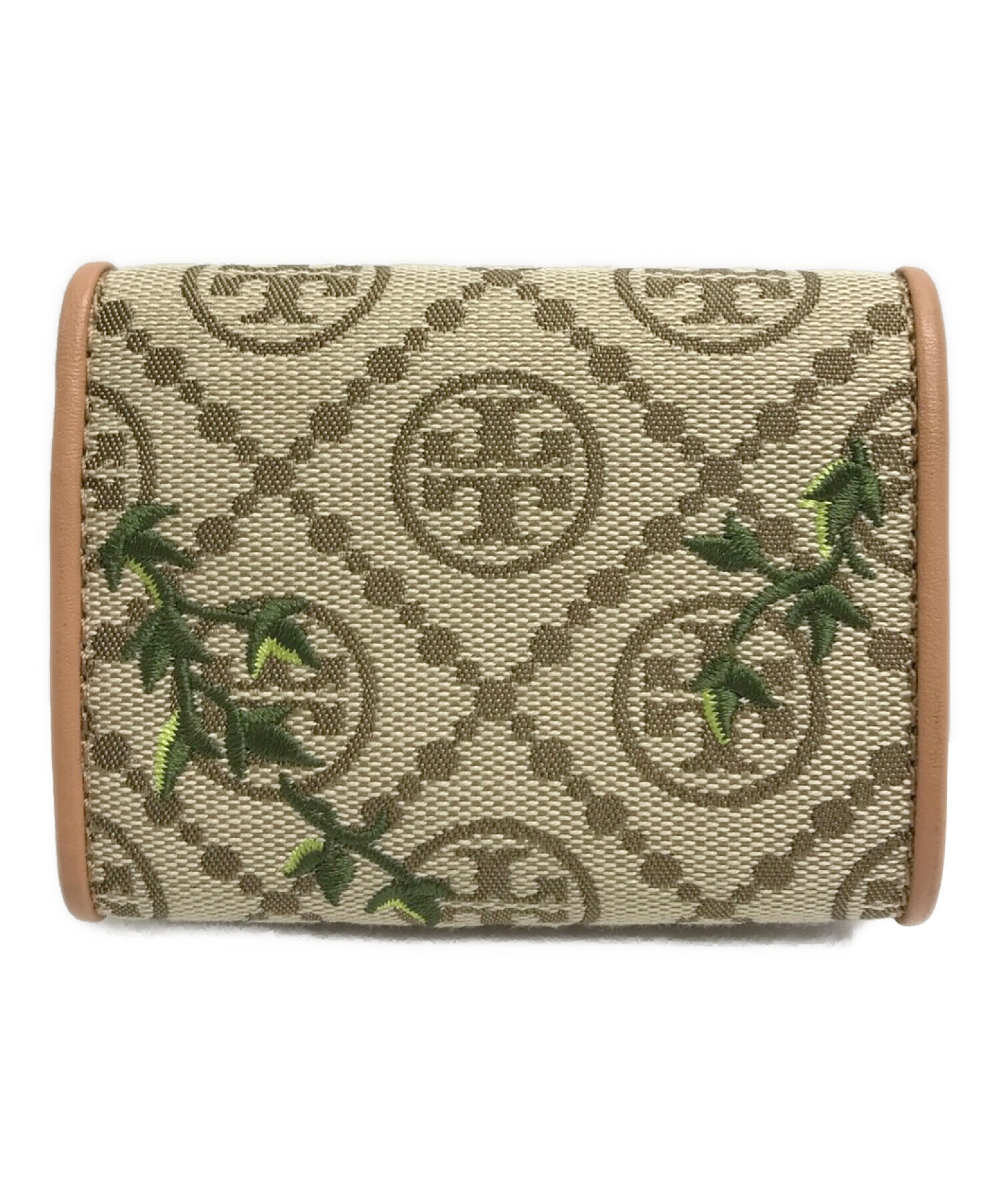 TORY BURCH (トリーバーチ) Tモノグラム鳥刺繍3つ折り財布 ベージュ