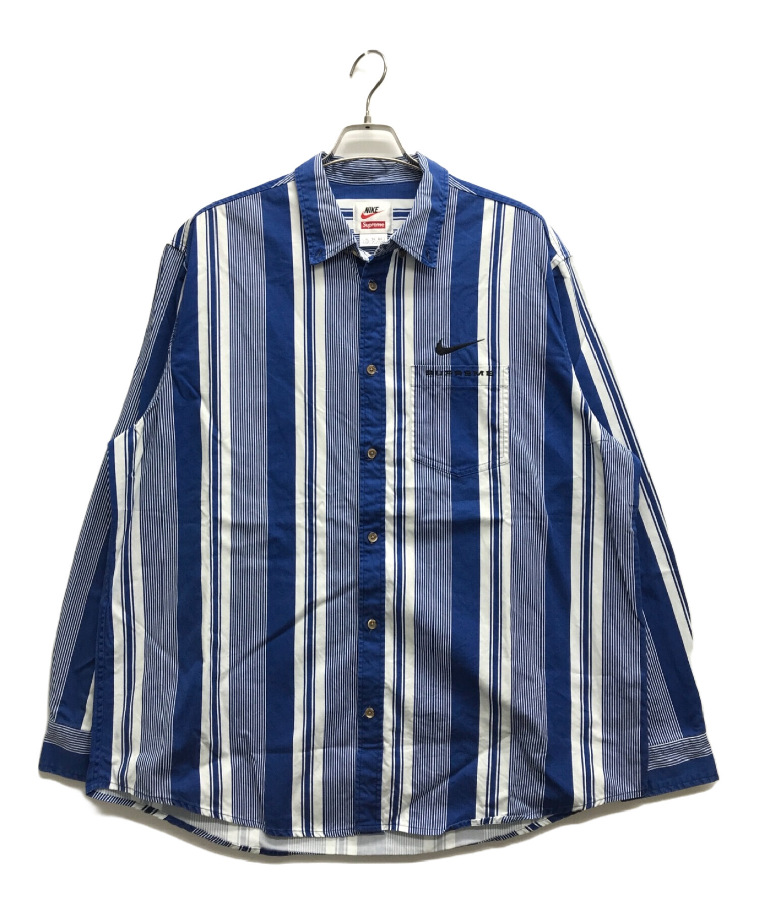 SUPREME (シュプリーム) NIKE (ナイキ) Cotton Twill Shirt ブルー×ホワイト サイズ:XL