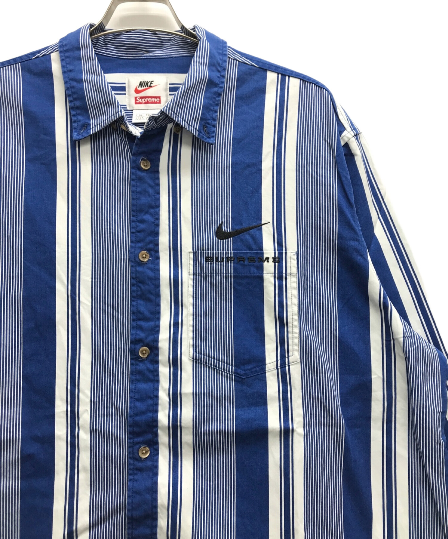 中古・古着通販】SUPREME (シュプリーム) NIKE (ナイキ) Cotton Twill Shirt ブルー×ホワイト  サイズ:XL｜ブランド・古着通販 トレファク公式【TREFAC FASHION】スマホサイト