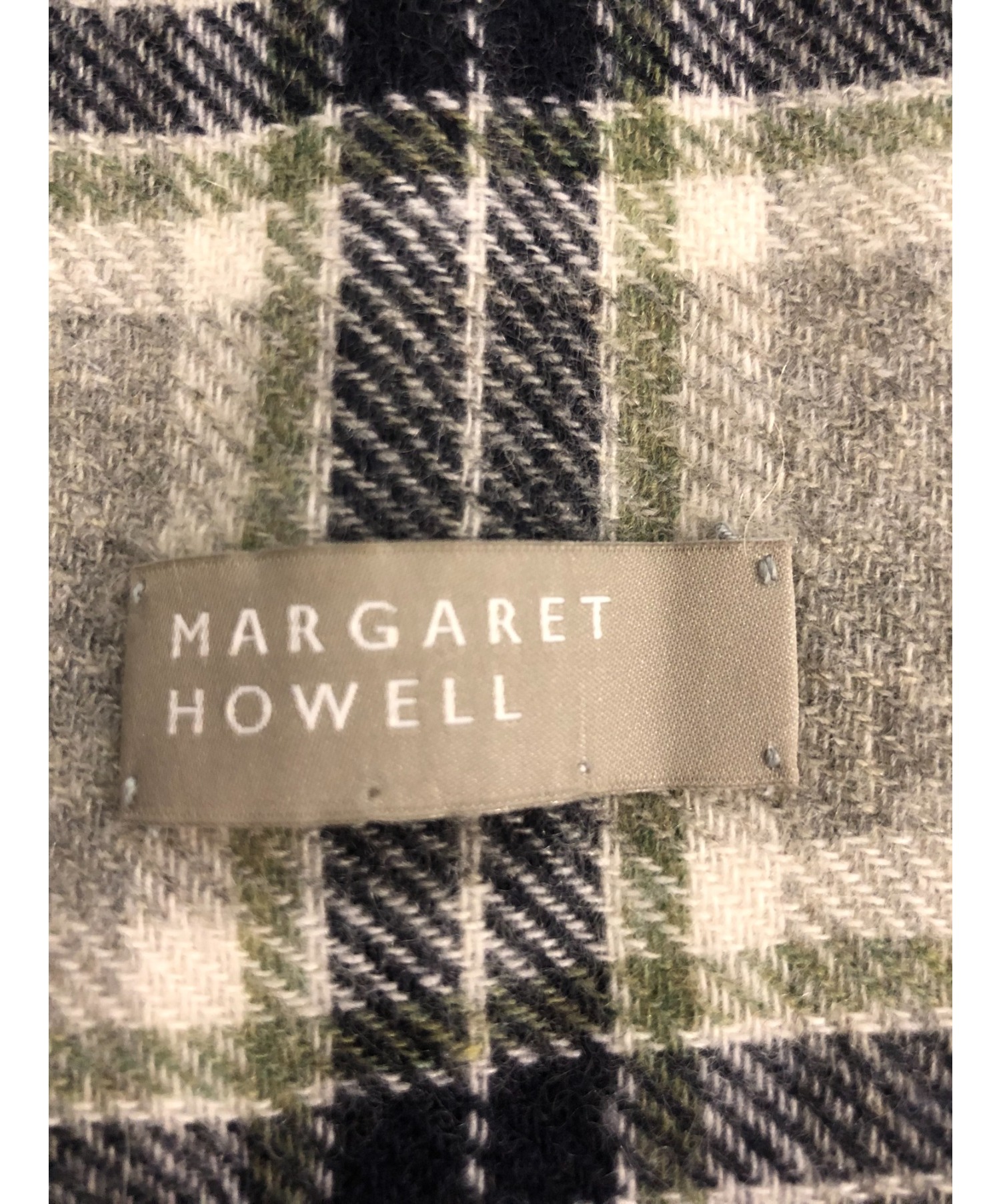 MARGARET HOWELL (マーガレットハウエル) チェックウールマフラー グレー