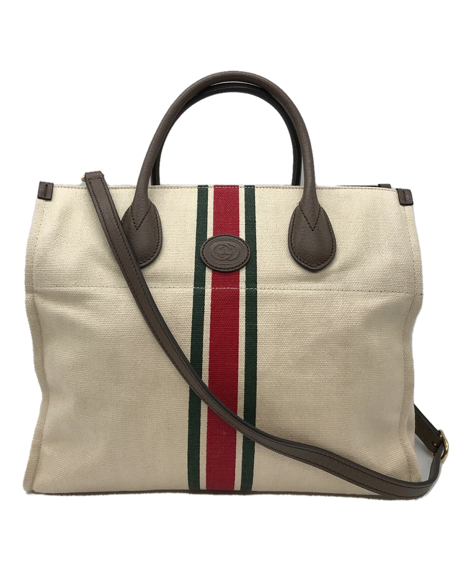 中古・古着通販】GUCCI (グッチ) ストライプキャンバストートバッグ