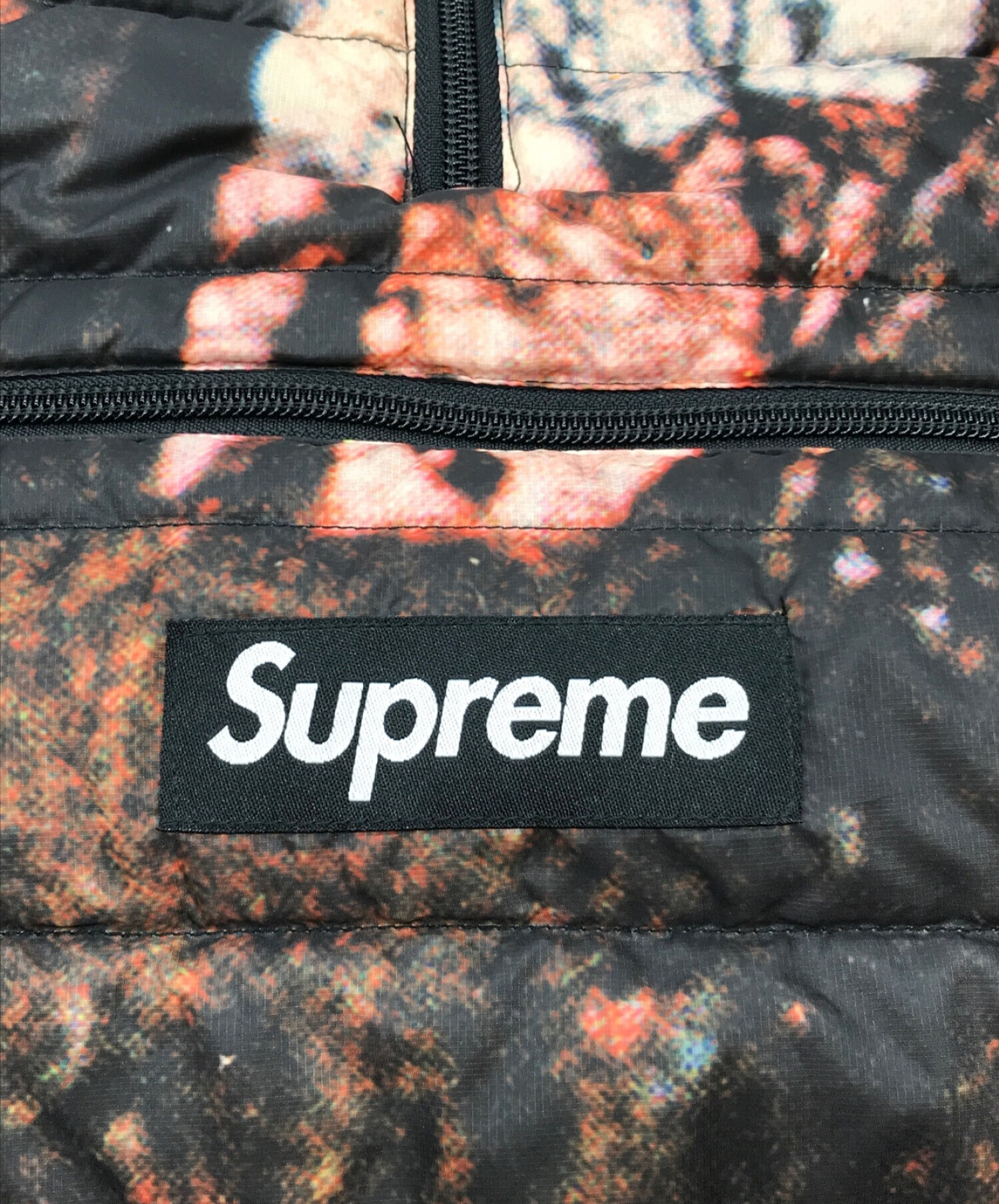 Supreme (シュプリーム) マイクロダウンハーフジップフーデッドプルオーバー ブラック×ベージュ サイズ:L