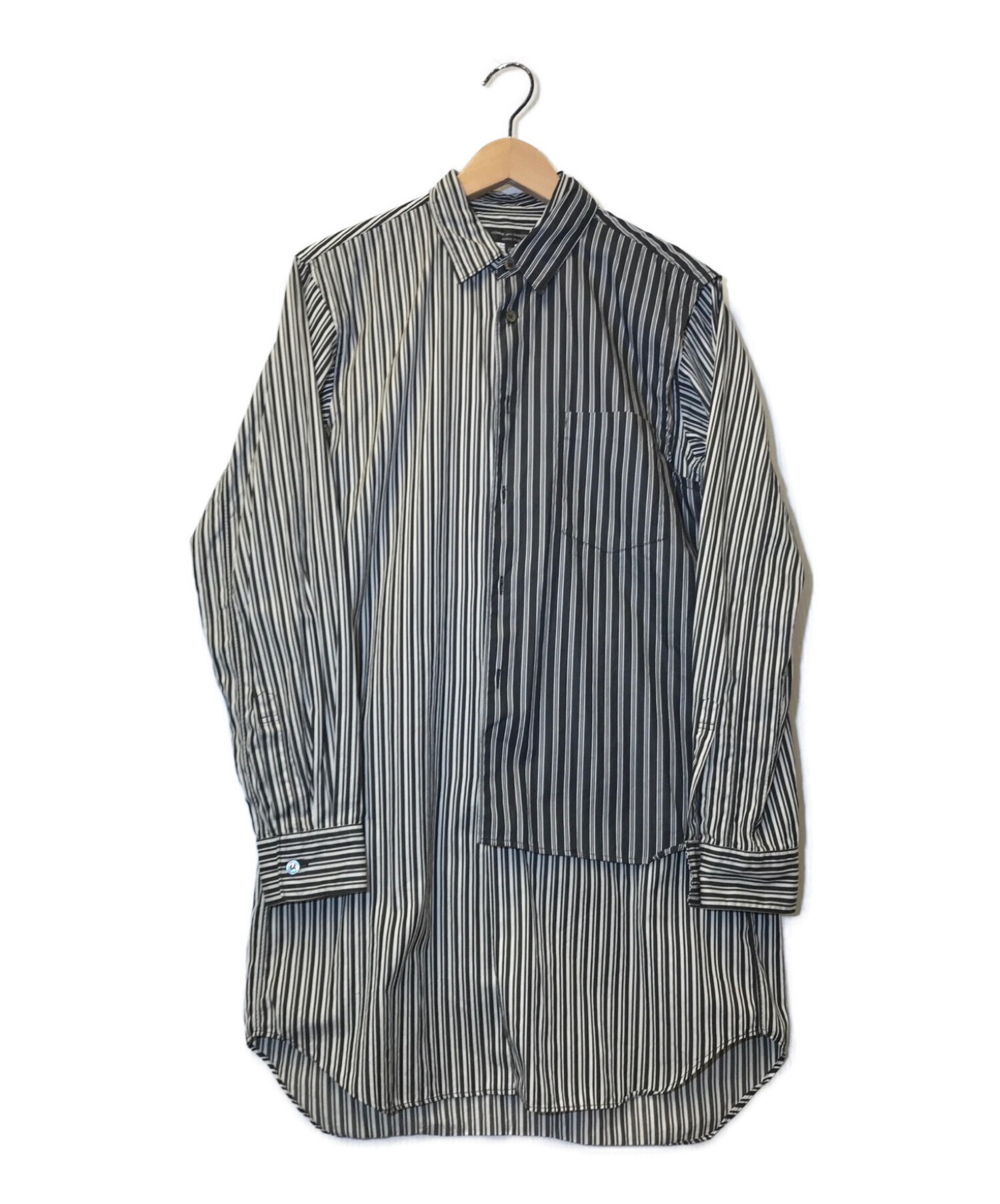 COMME des GARCONS HOMME PLUS (コムデギャルソンオムプリュス)) レイヤードストライプロングL/Sシャツ  ホワイト×ブラック サイズ:XS